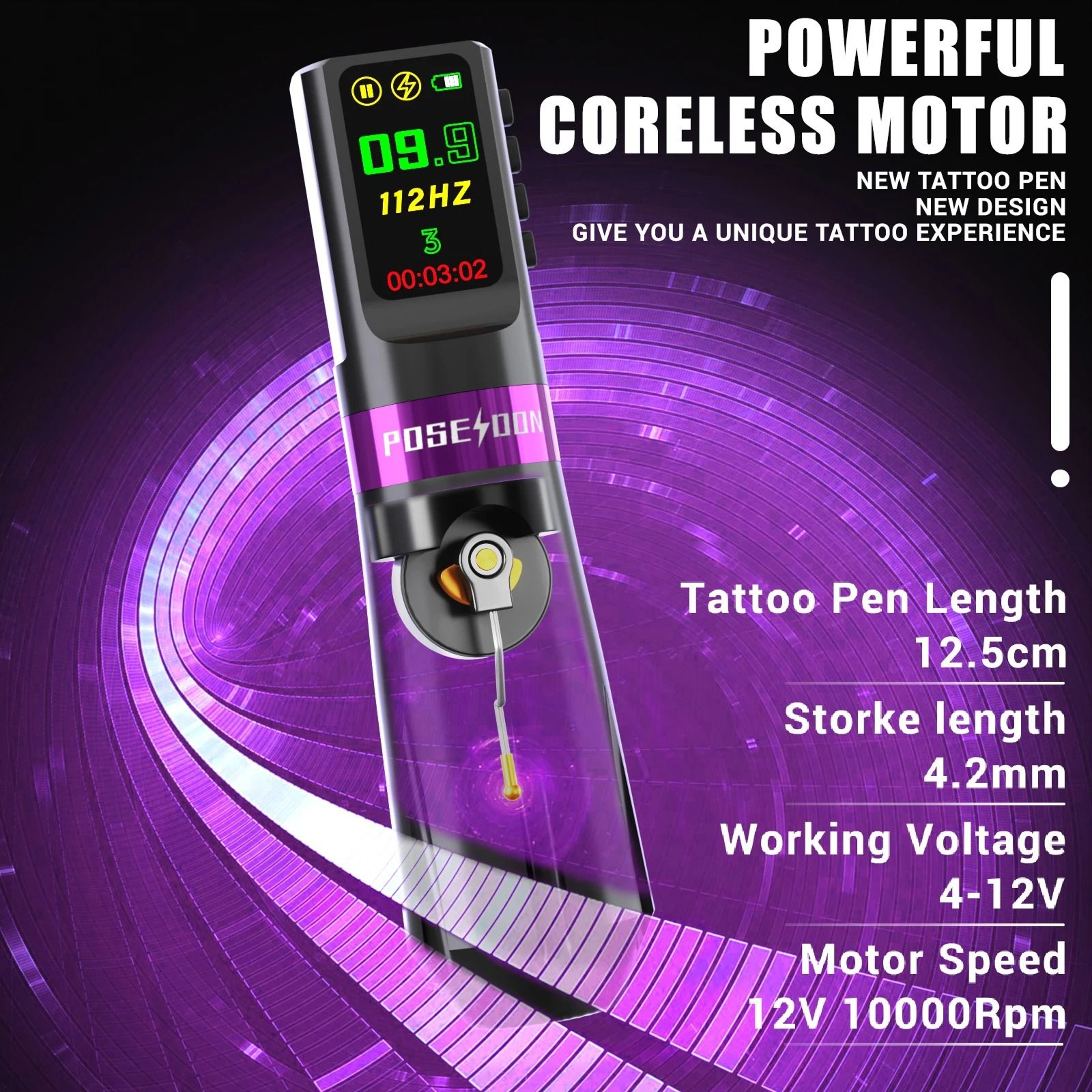POSEIDON Wireless Tattoo Pen Tattoo Machine Kit For Permanent Makeup With Power Supply 7