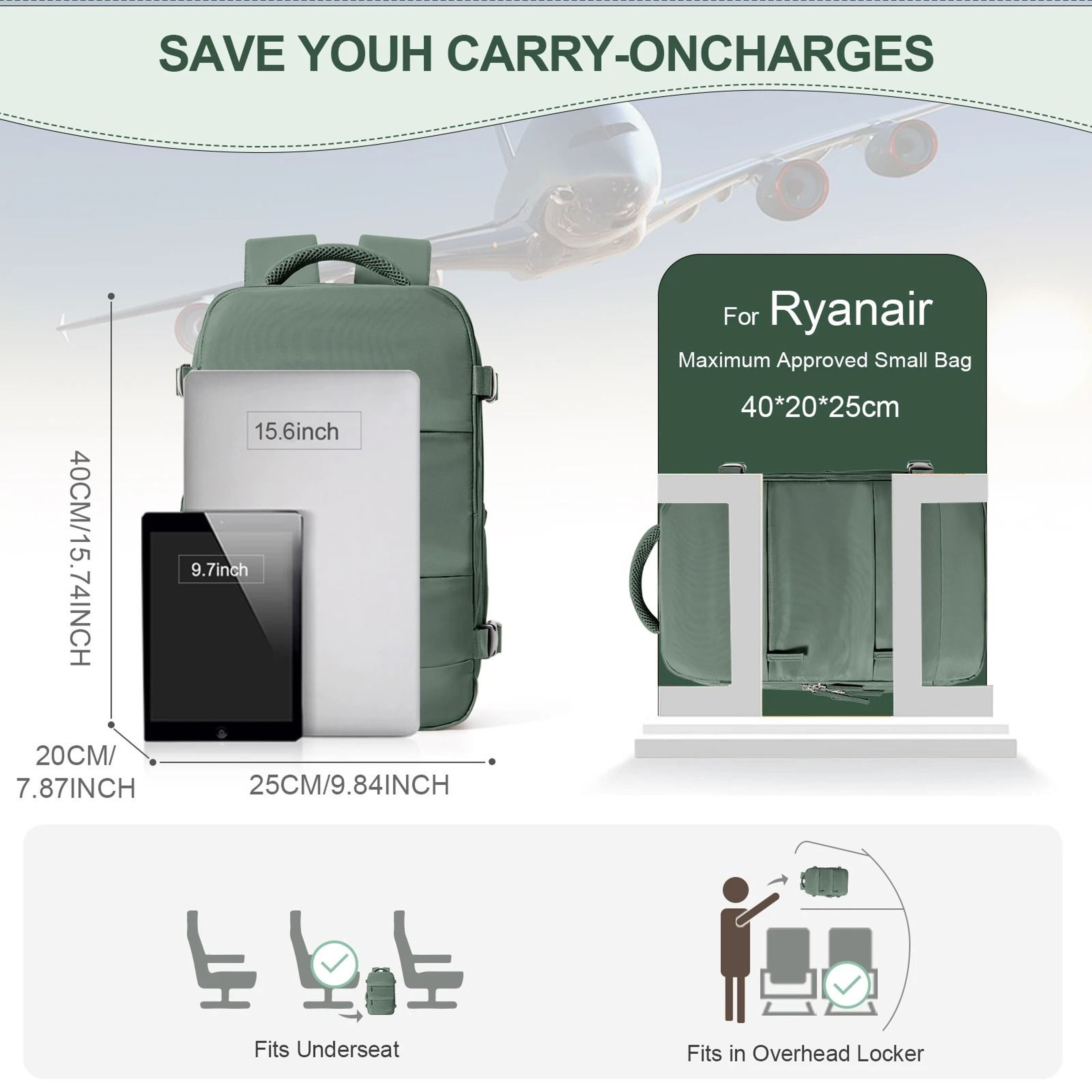 40x20x25 Cabin Backpack Ryanair Cabin Bag Carry On Laptop Travel Backpack 9