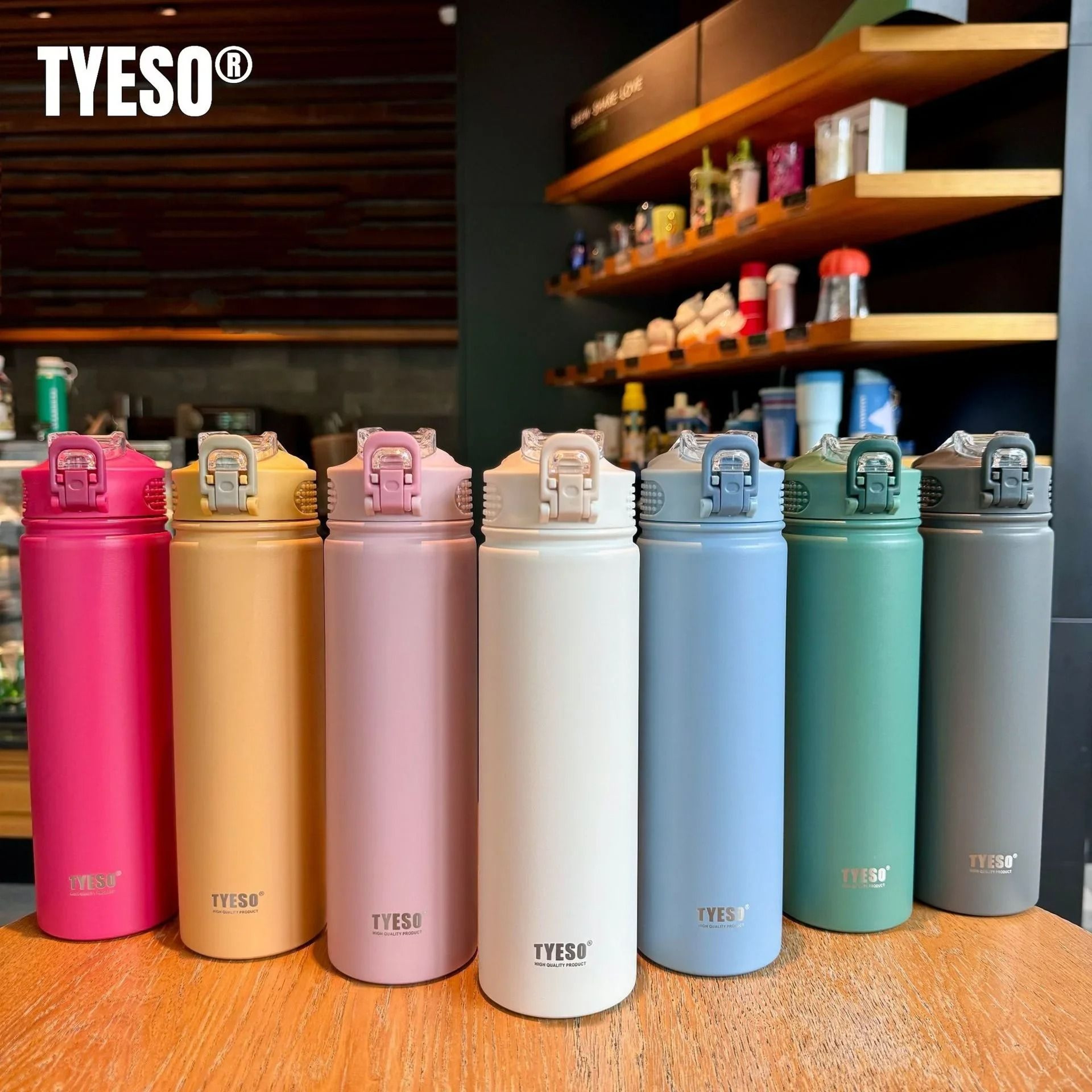 TYESO Stainless Steel Thermos Bottle With Straw 600ml 750ml Insulated Travel Cup 0