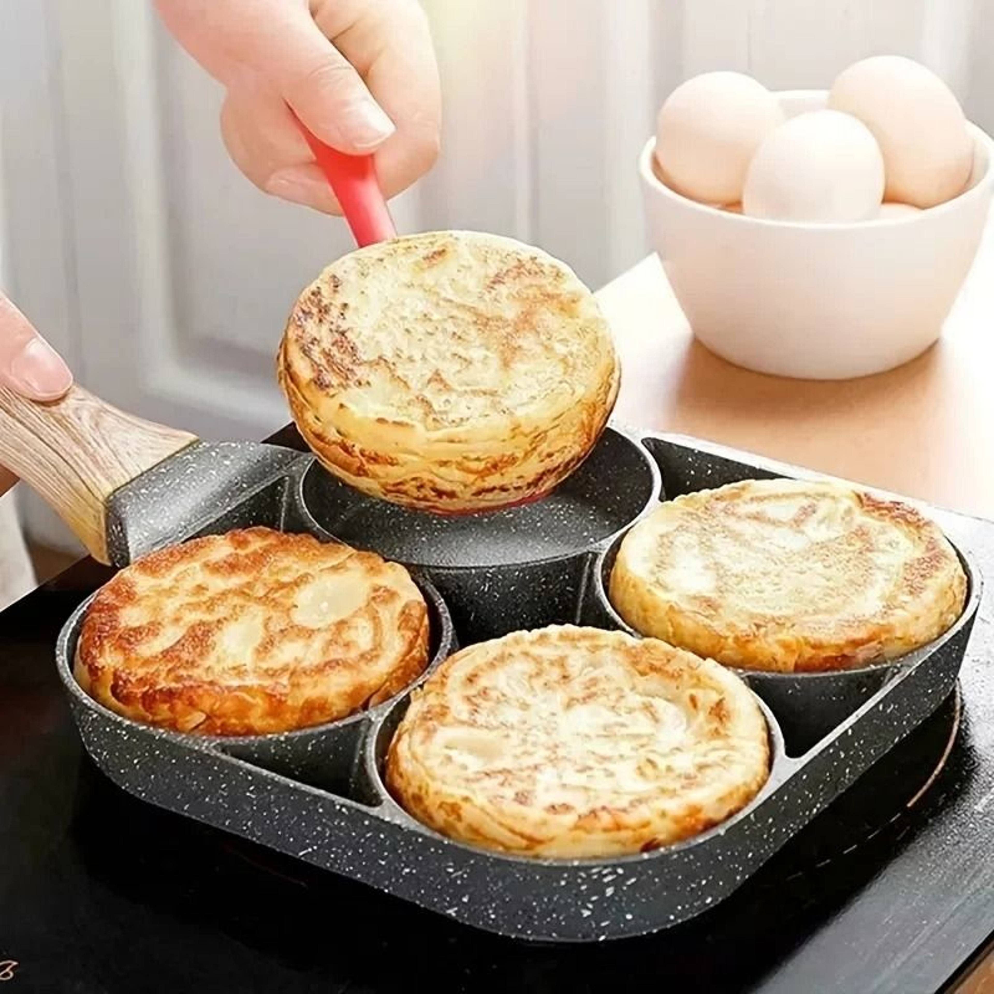 Non Stick 4 Hole Egg Frying Pan Omelette Pan For Easy Breakfast Cooking 3