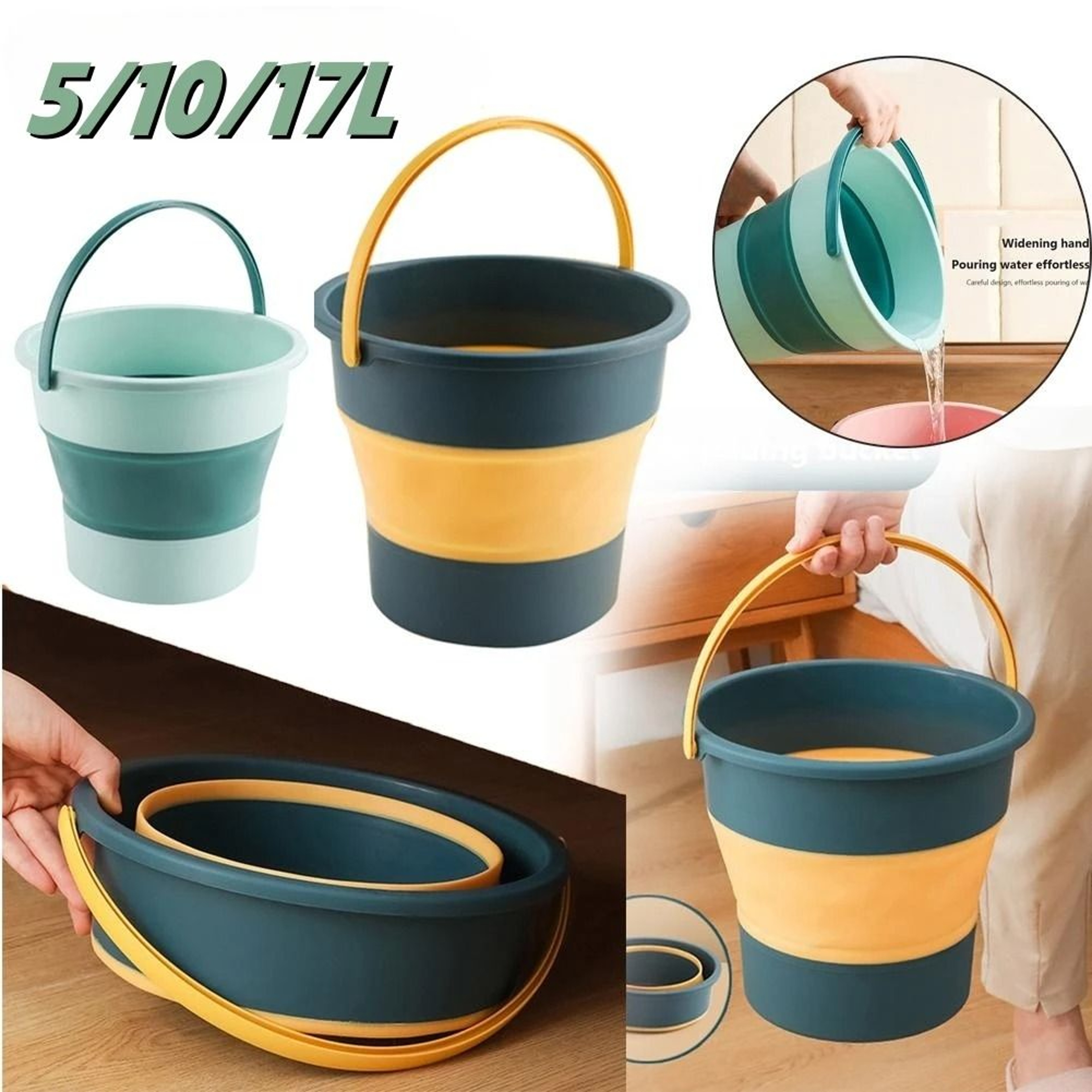 Folding Portable Bucket With Lid Collapsible Silicone Bucket For Camping And Home 13