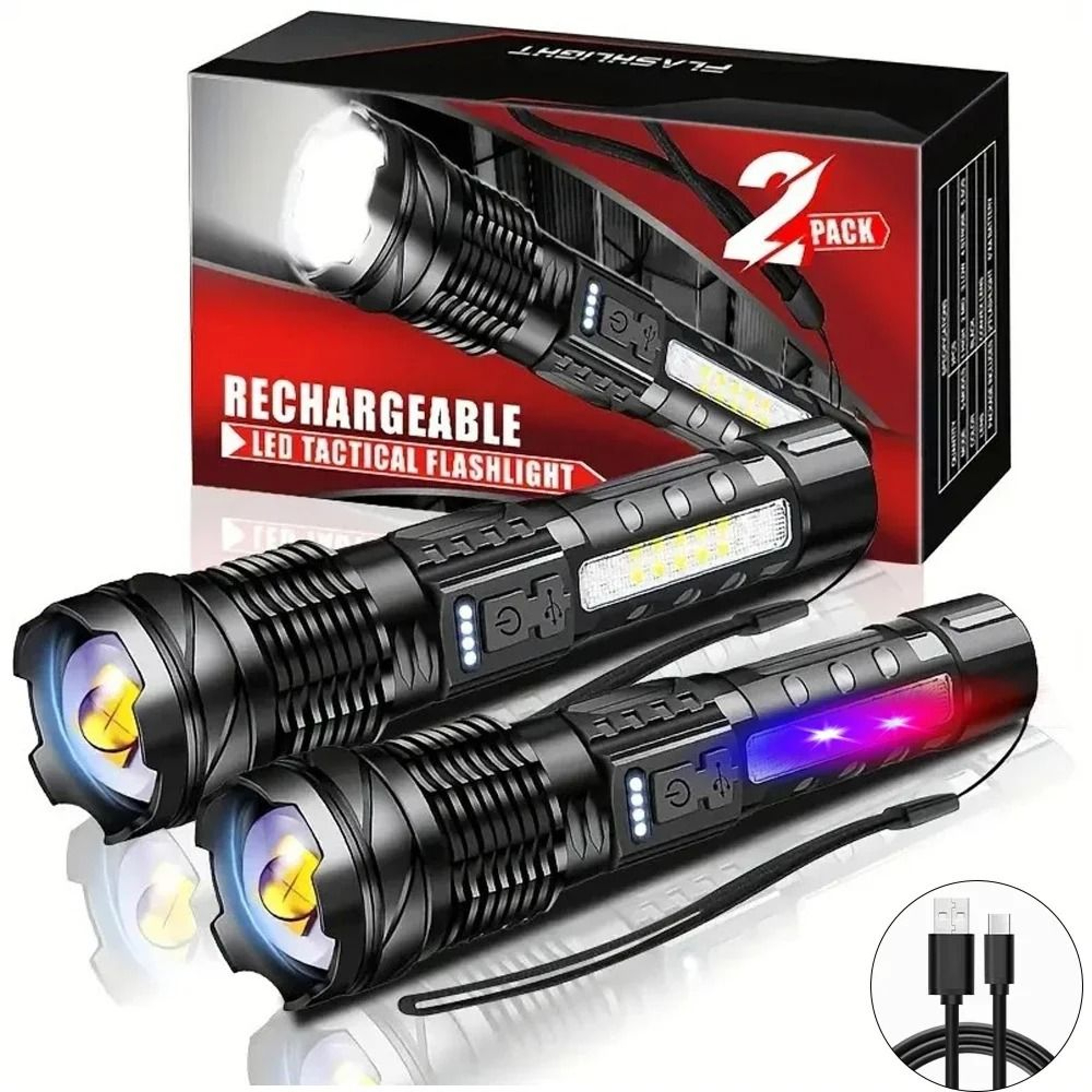 XHP50 LED Flashlight USB Rechargeable Waterproof Zoom Torch With Side Light 0