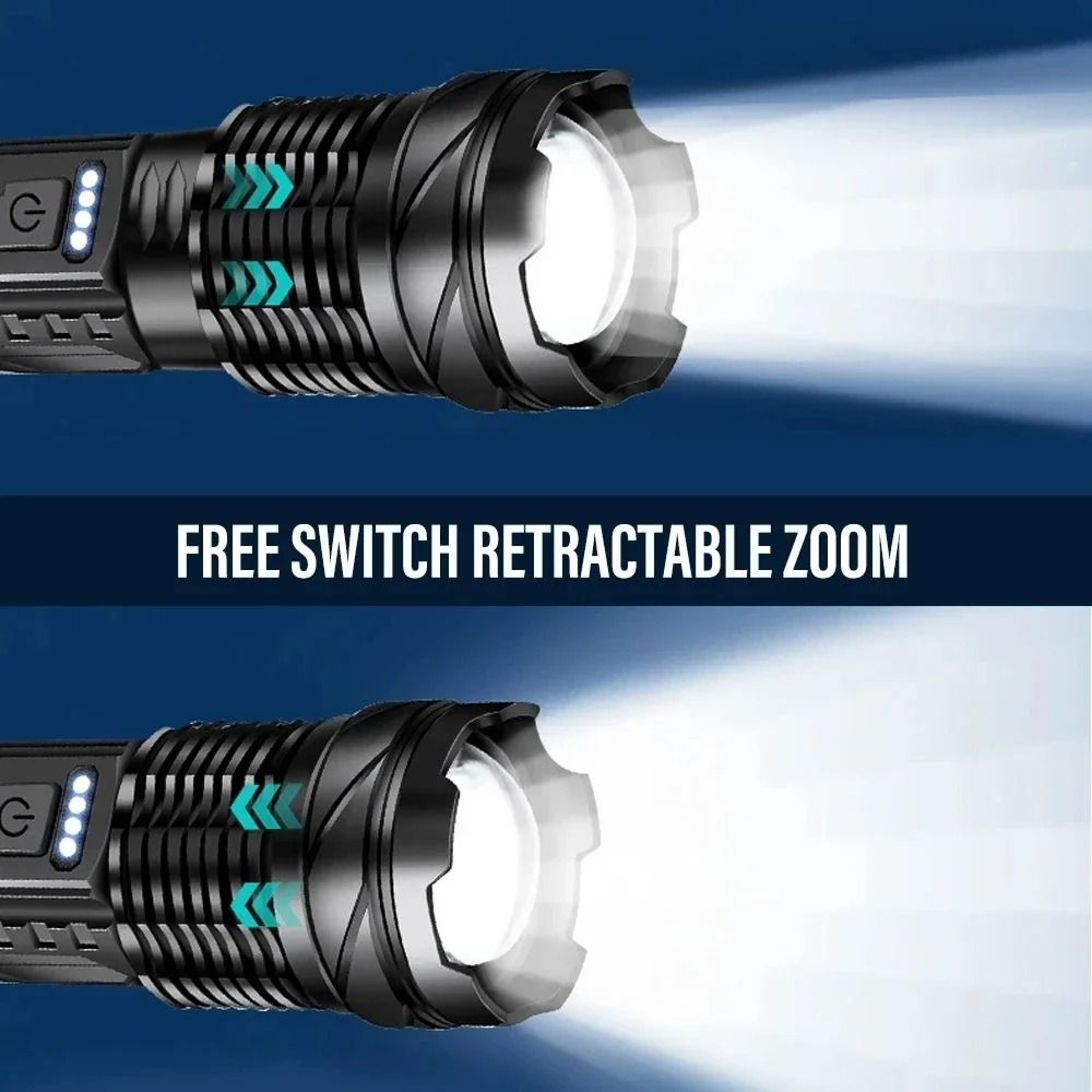 XHP50 LED Flashlight USB Rechargeable Waterproof Zoom Torch With Side Light 7