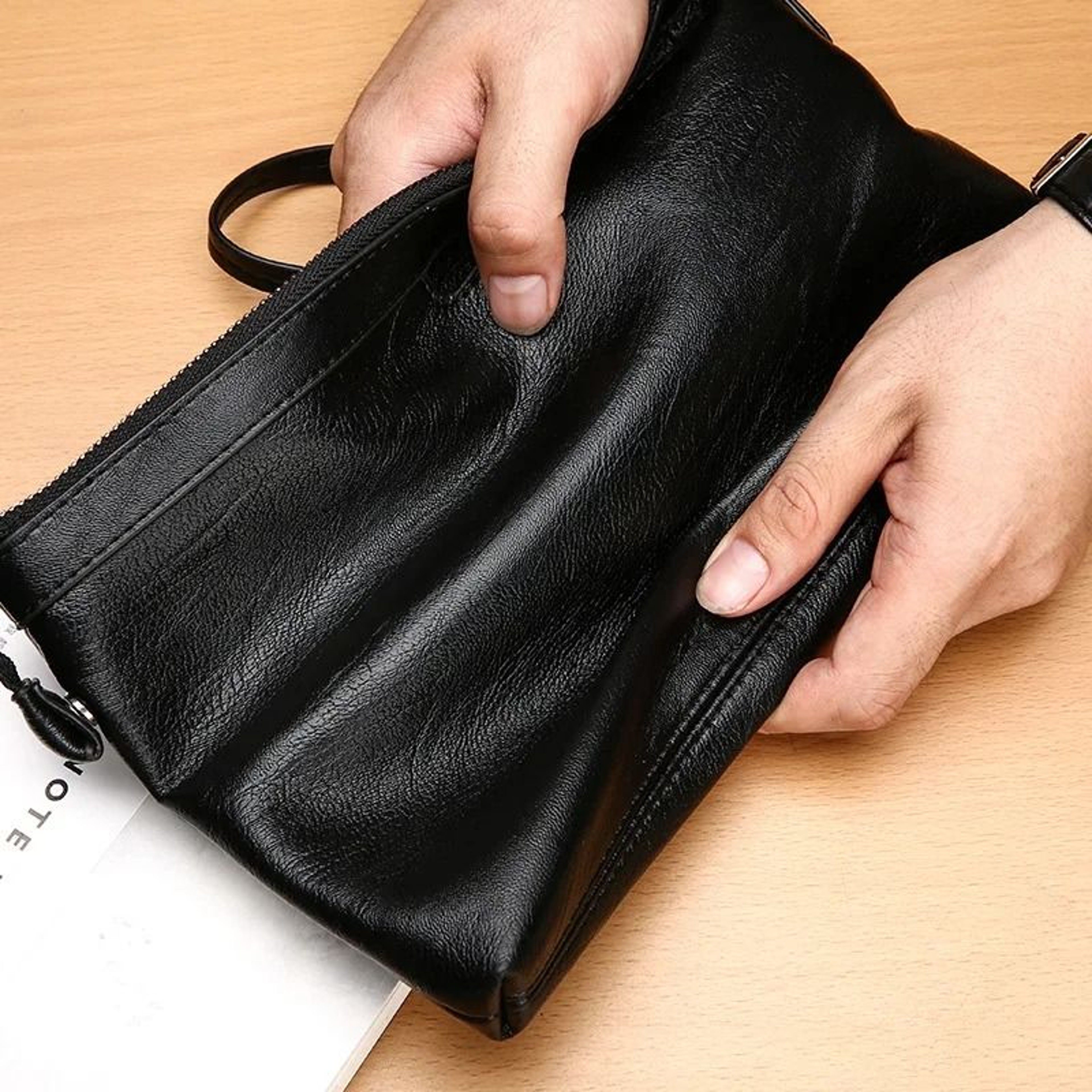 Mens Clutch Bag PU Leather Wallet Business Envelope Phone Travel Pouch 7
