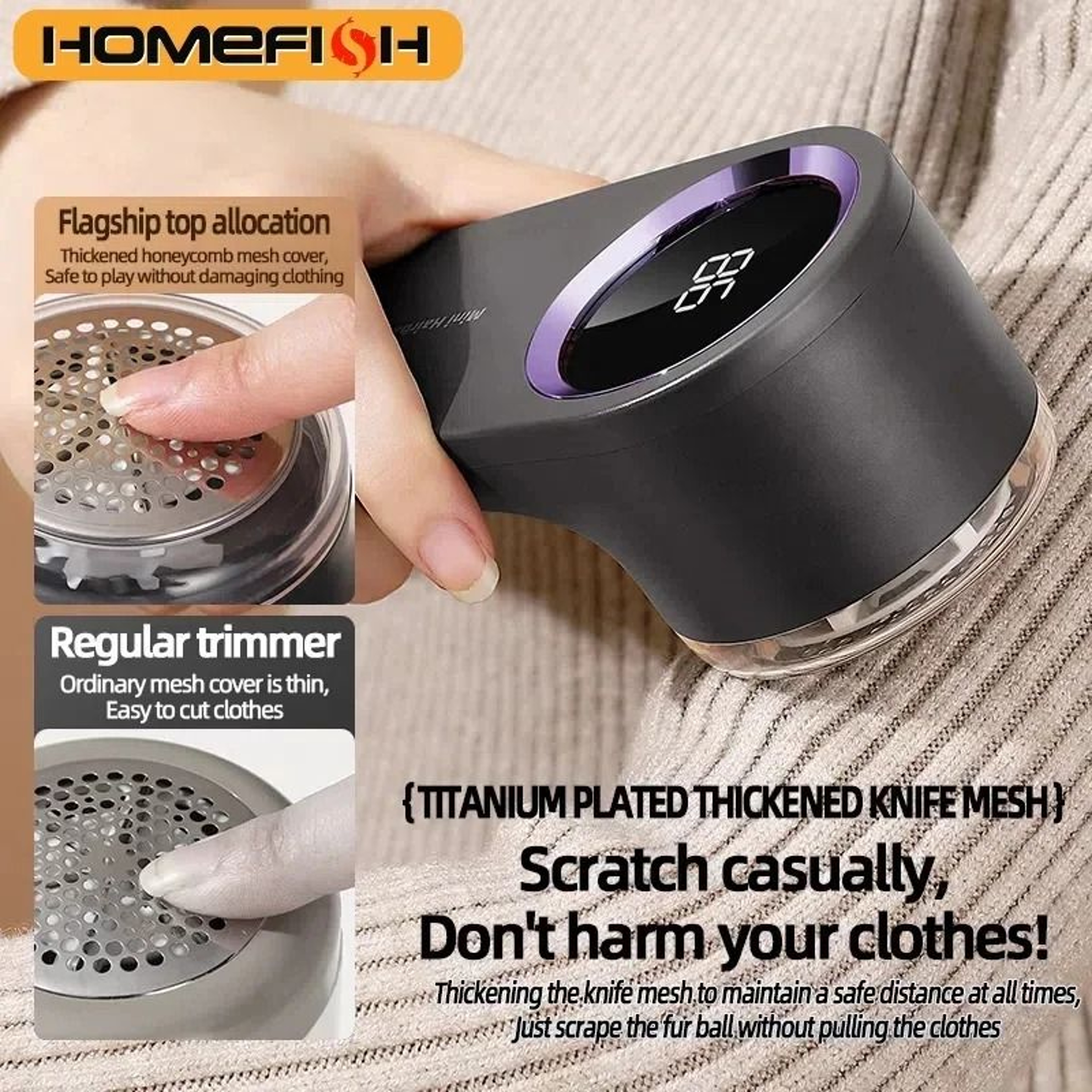HOMEFISH USB Rechargeable Lint Remover Fabric Shaver For Clothes And Upholstery 11