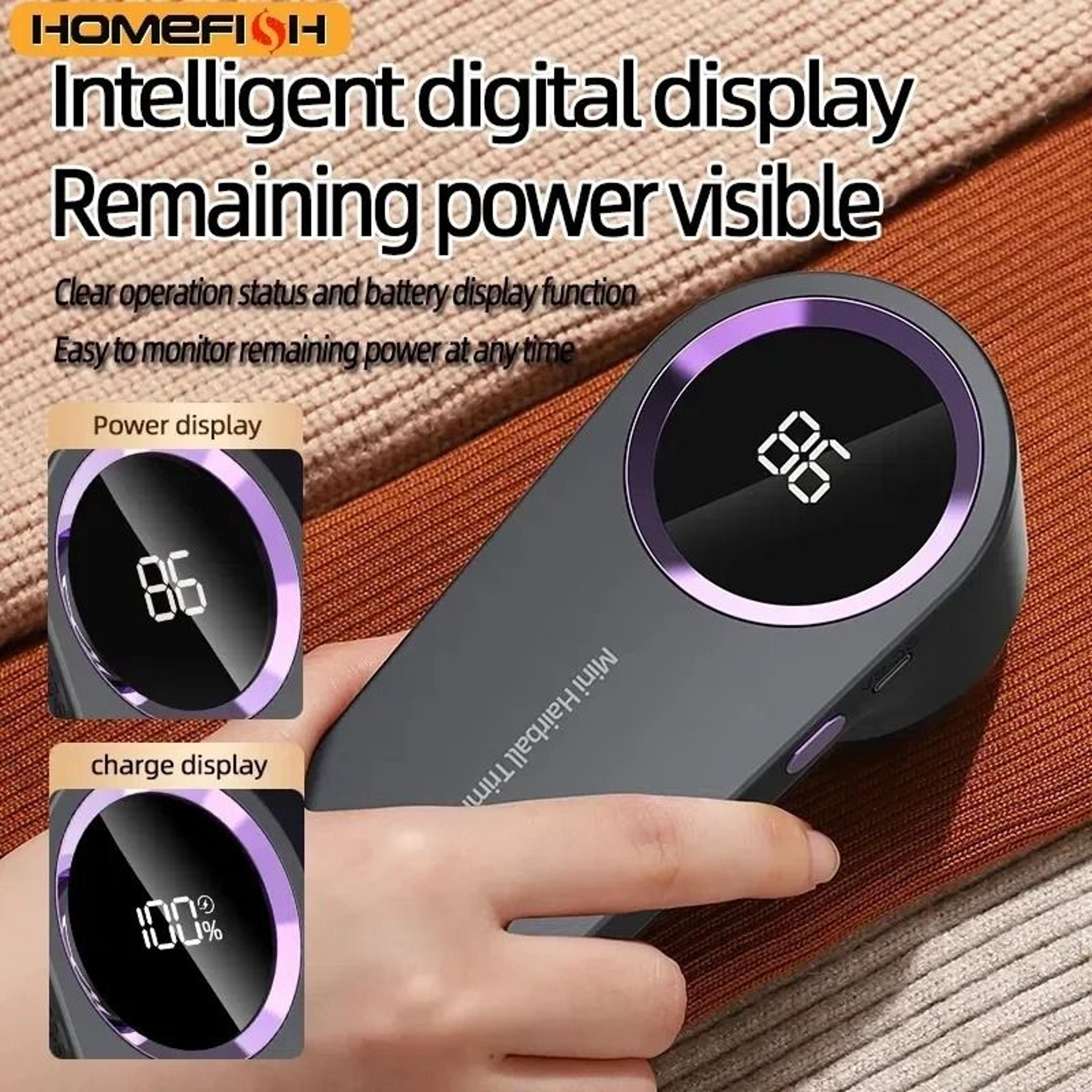 HOMEFISH USB Rechargeable Lint Remover Fabric Shaver For Clothes And Upholstery 7