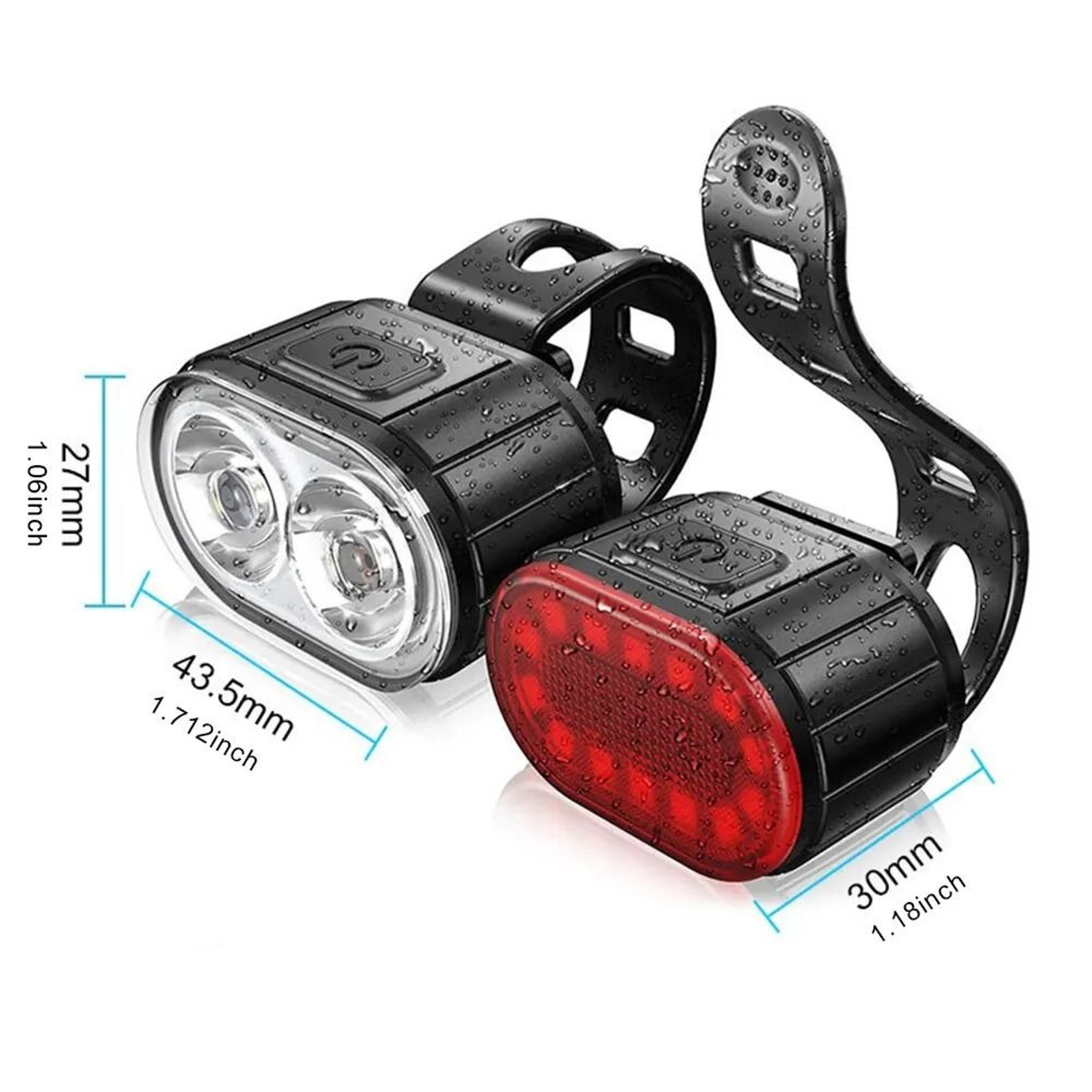 USB Rechargeable Bike Light Set LED Bicycle Headlight And Taillight Waterproof Safety Warning Light 3