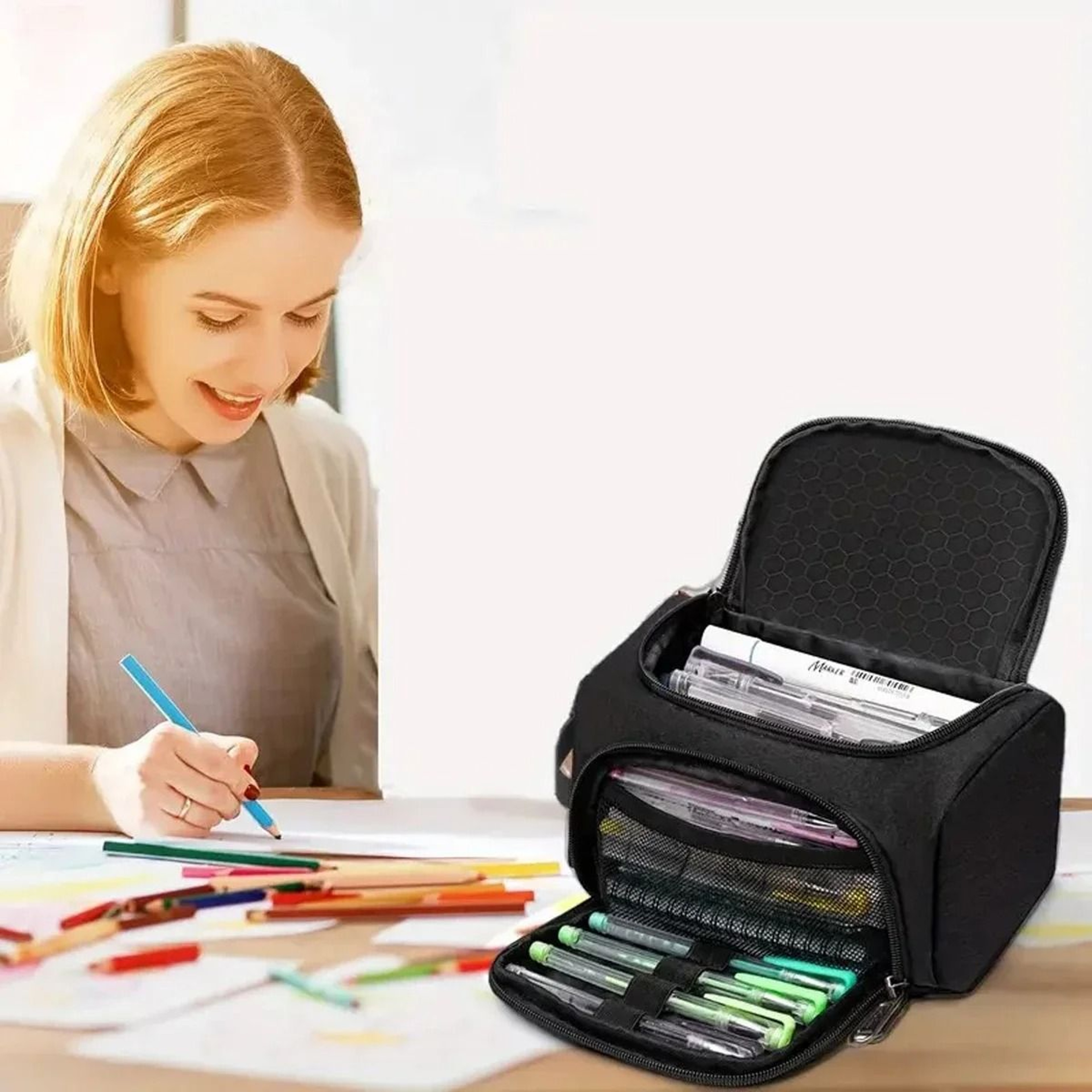 Extra Large Pencil Case Durable Polyester Multi Purpose Organizer Pouch For School Supplies And Mak 10