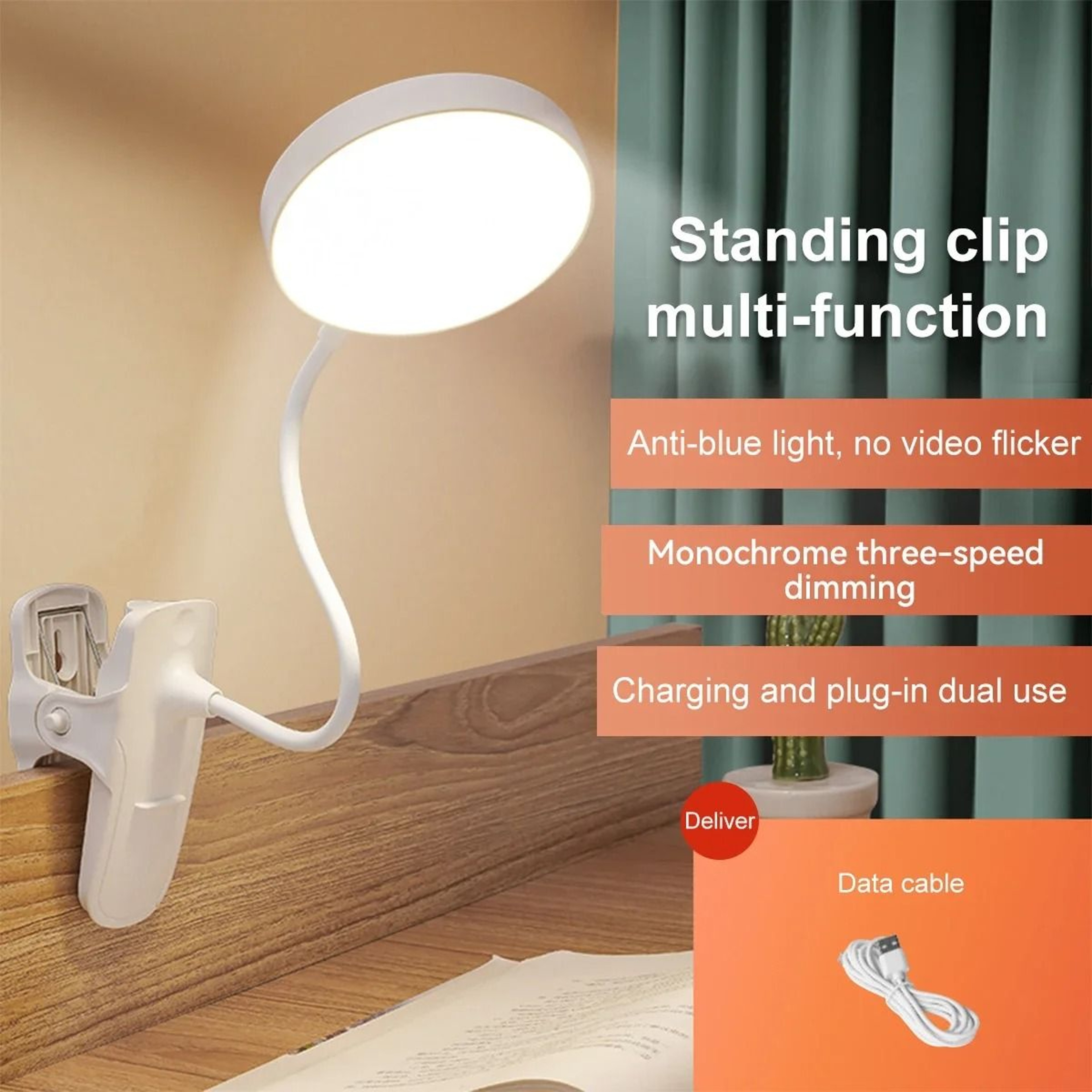 USB Rechargeable Desk Lamp LED Clip Reading Light With Eye Protection And 3 Dimming Modes 2