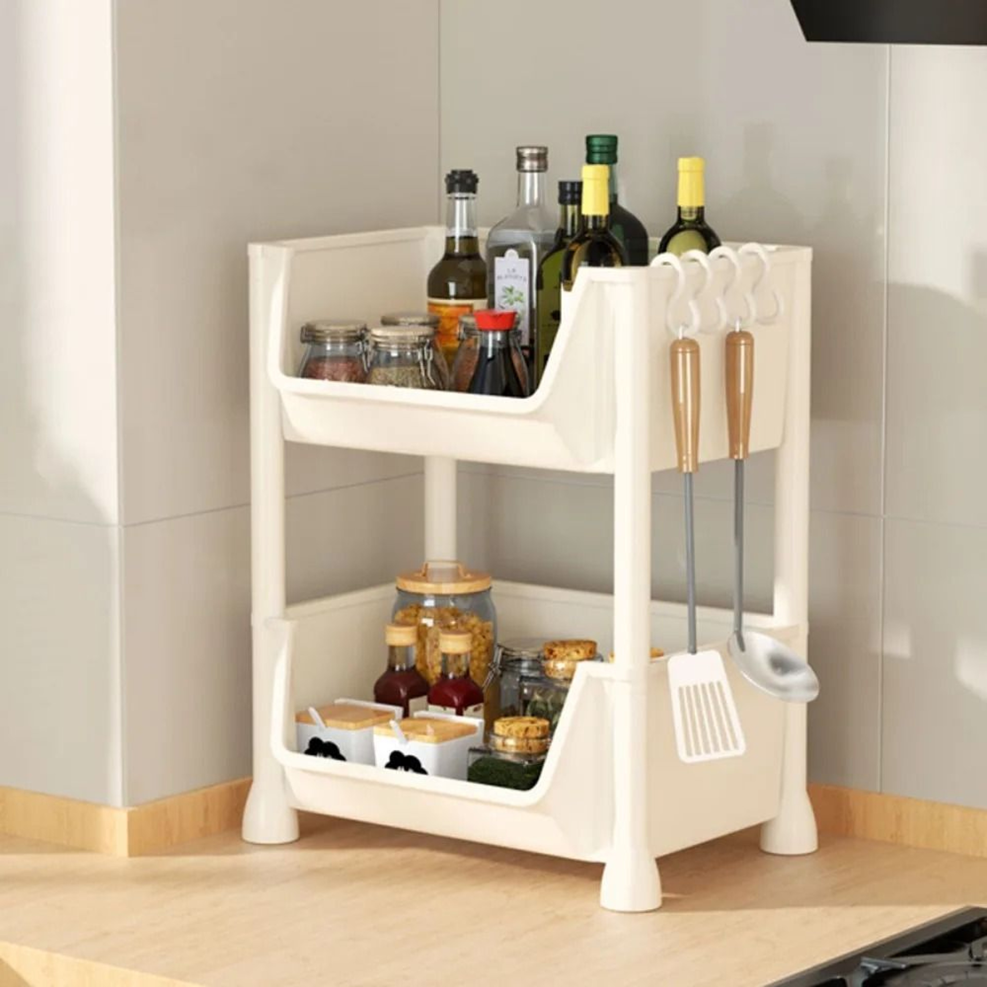 Solid Wood Kitchen Cart With Wheels Rolling Console Storage Trolley 13