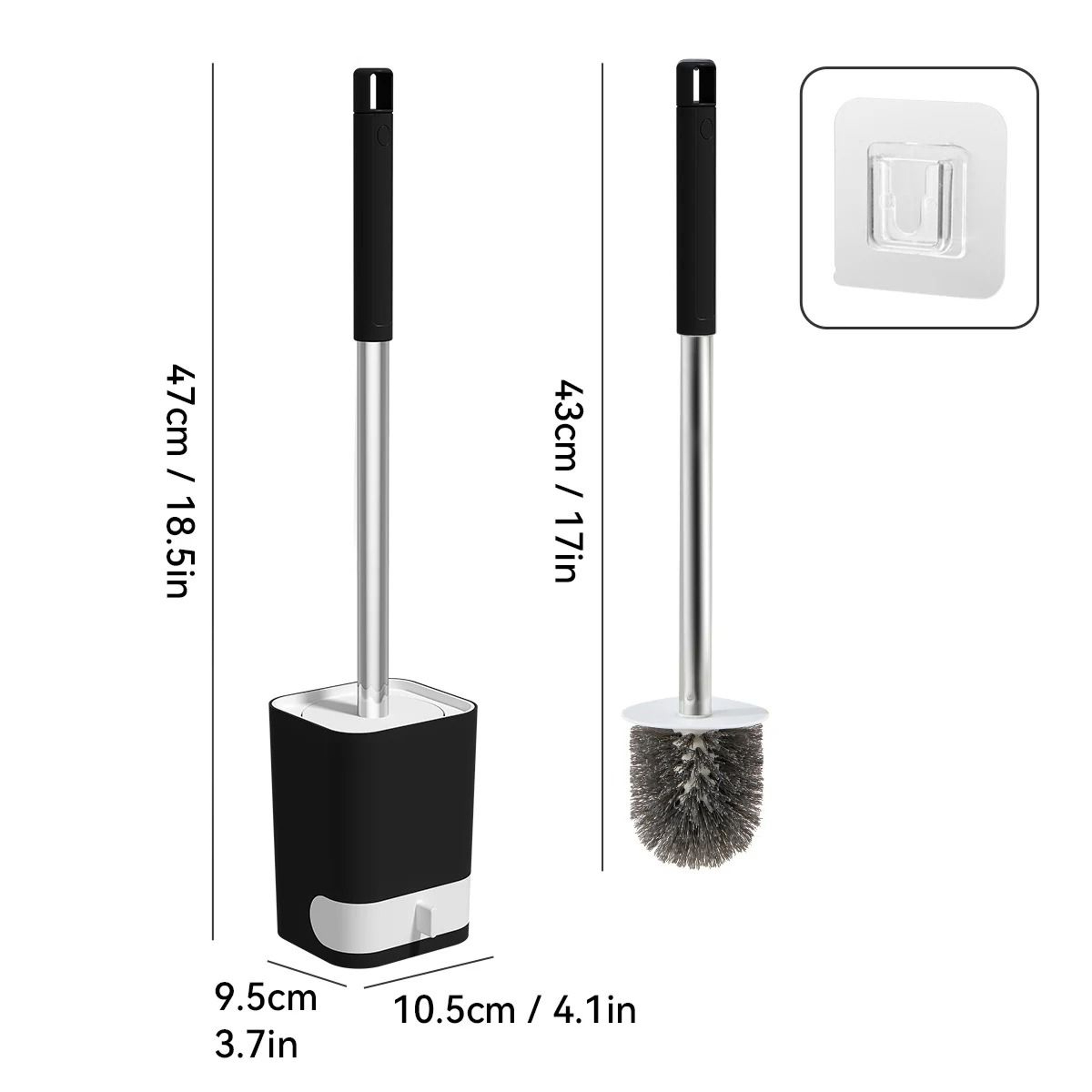 Punch Free Wall Mounted Toilet Brush With Holder Long Handle Bathroom Cleaner 5