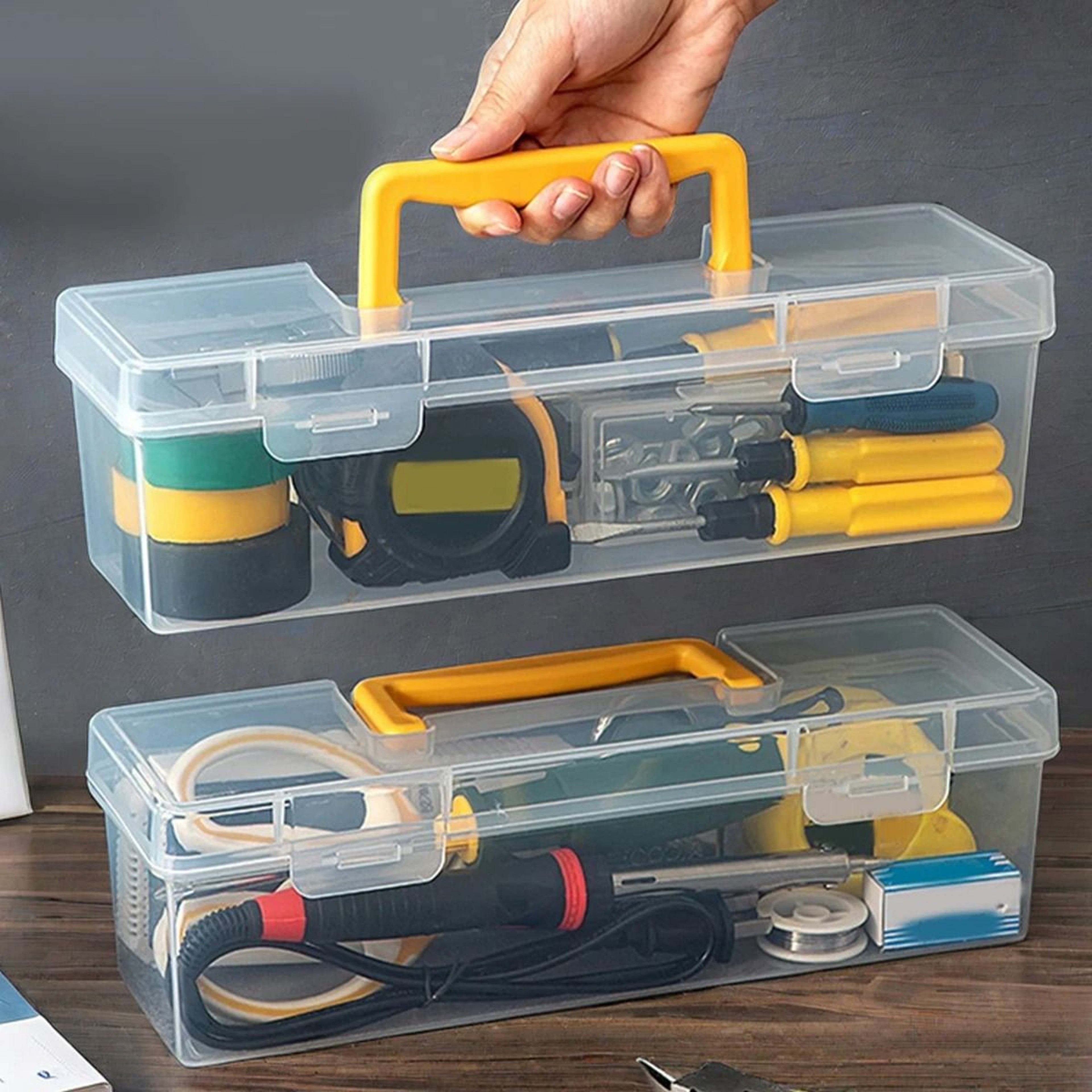 Large Capacity Plastic Tool Box Portable Tool Organizer With Handle 12