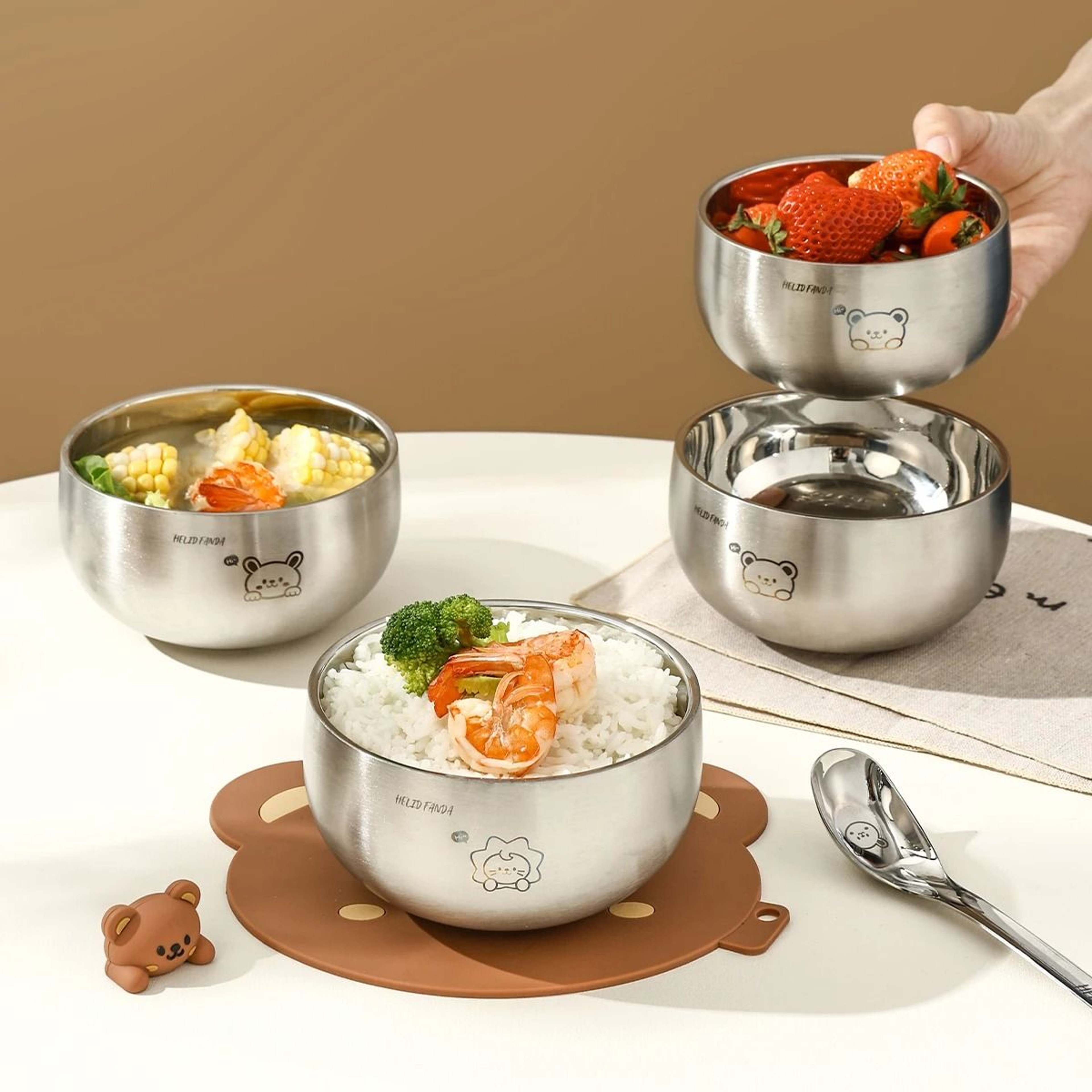 Cartoon Stainless Steel Kids Bowl Anti Scalding Ramen Rice Bowl 0