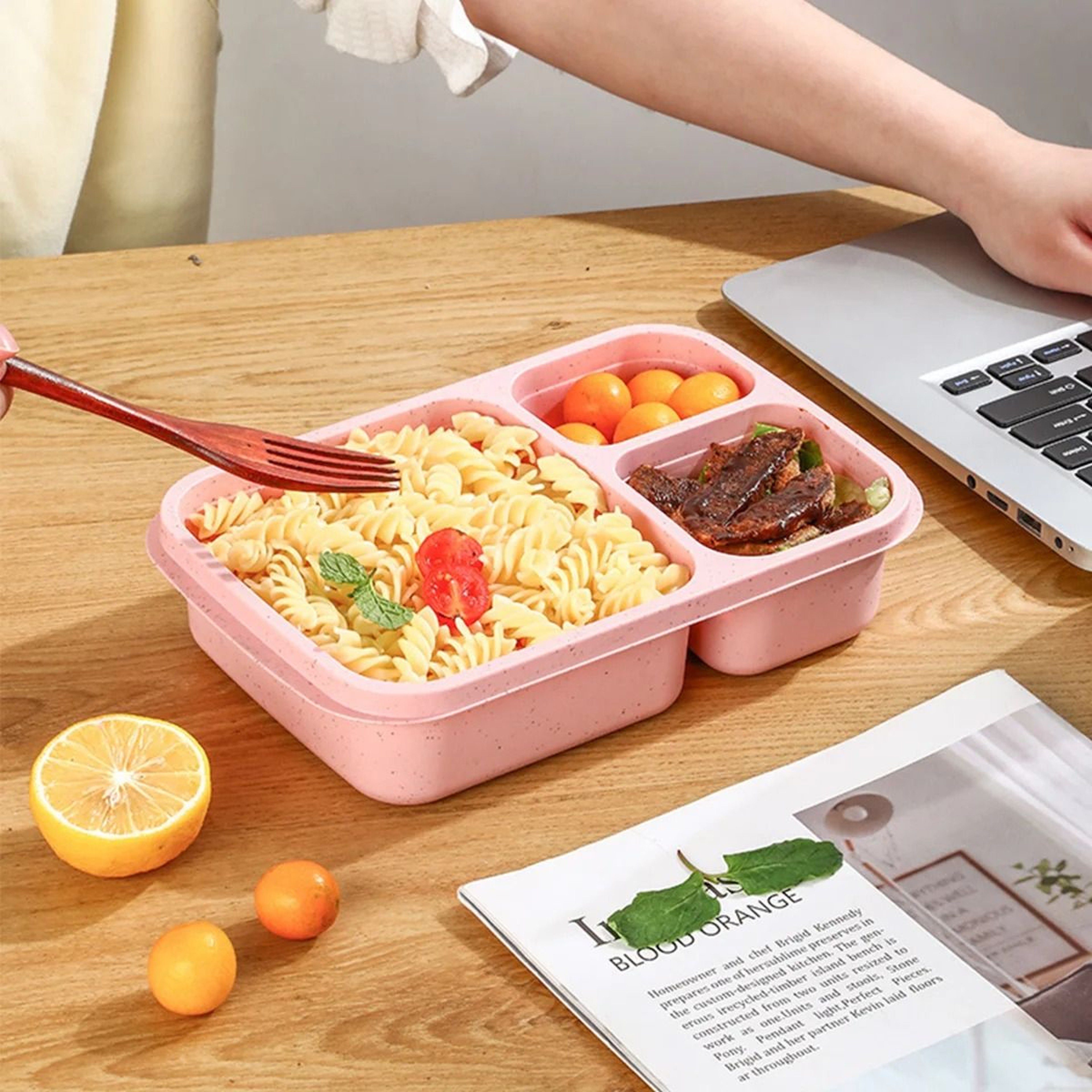Divided Bento Lunch Box Microwave Safe 3 Compartment Portable Food Container 7