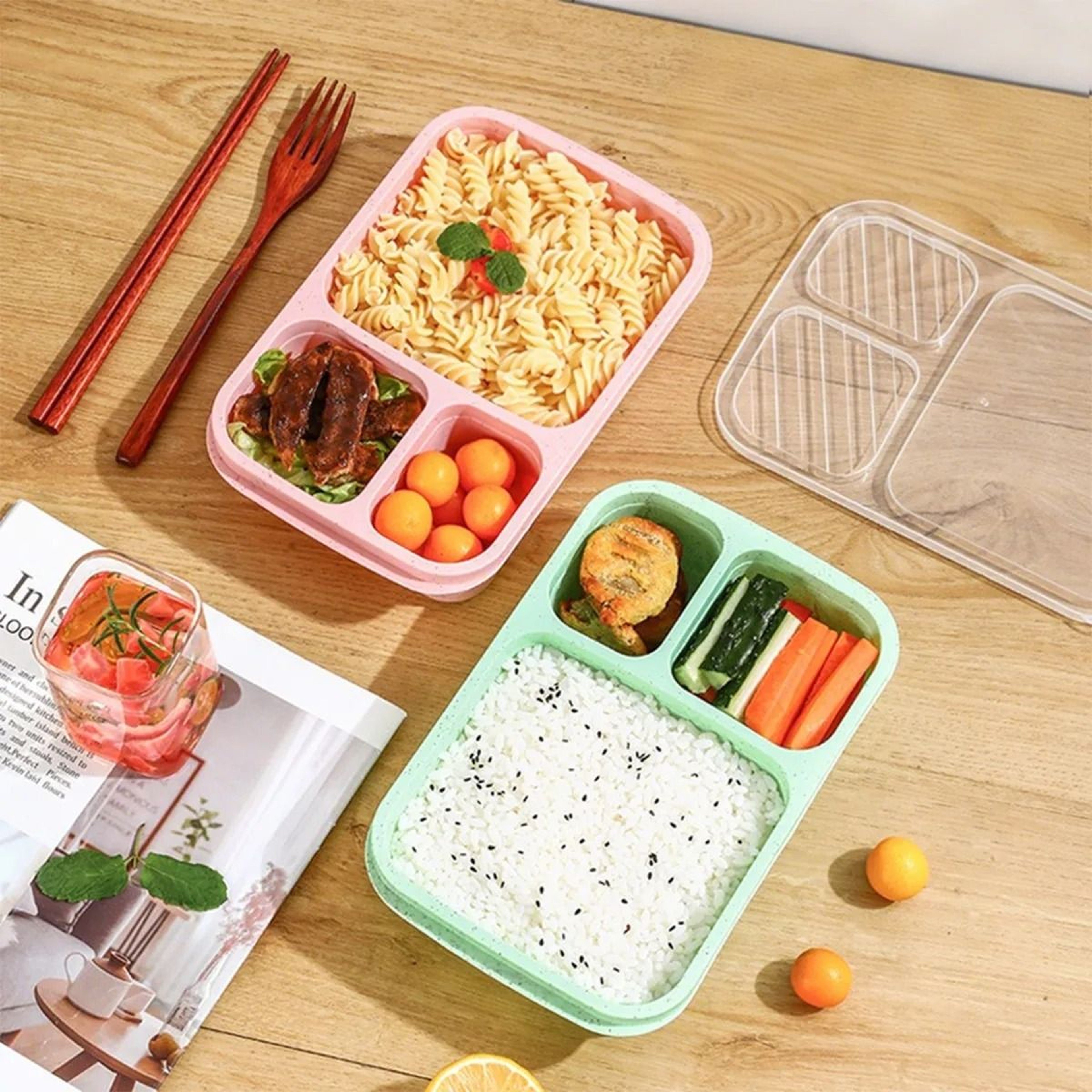 Divided Bento Lunch Box Microwave Safe 3 Compartment Portable Food Container 0