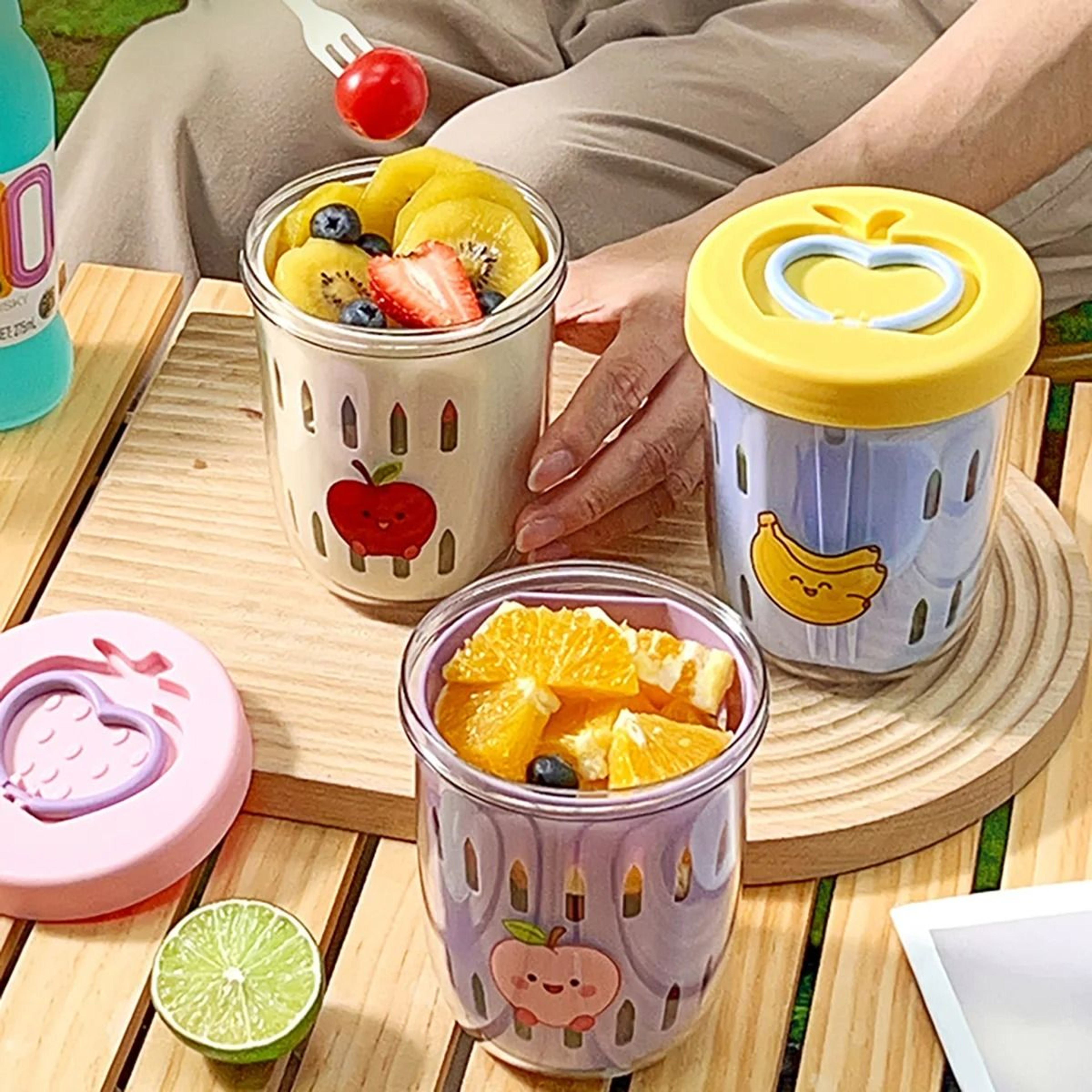 Double Layer Fruit Cup Portable Salad And Oat Container With Fork 14
