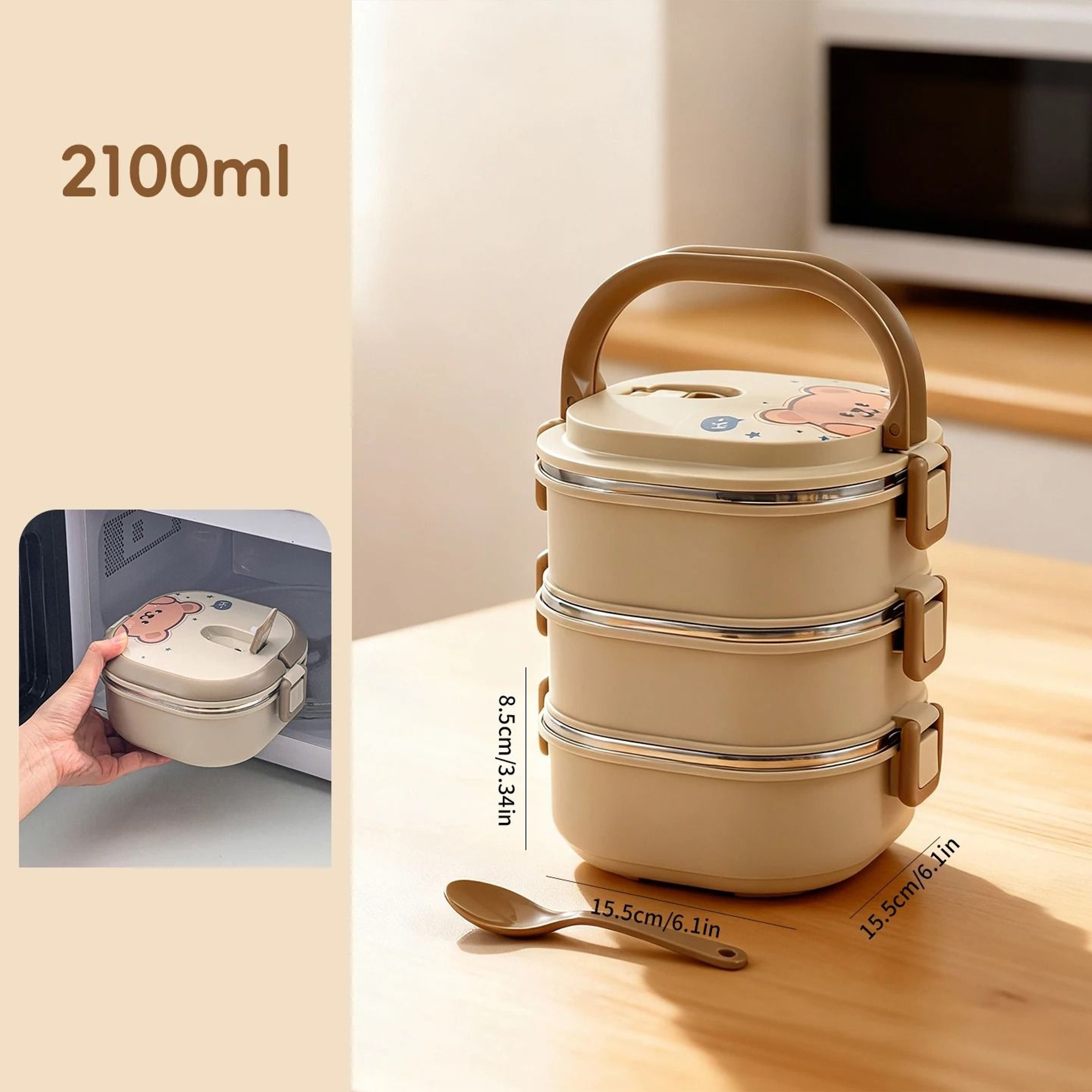 Stainless Steel Insulated Bento Lunch Box Microwave Safe Multi Layer Food Container 3