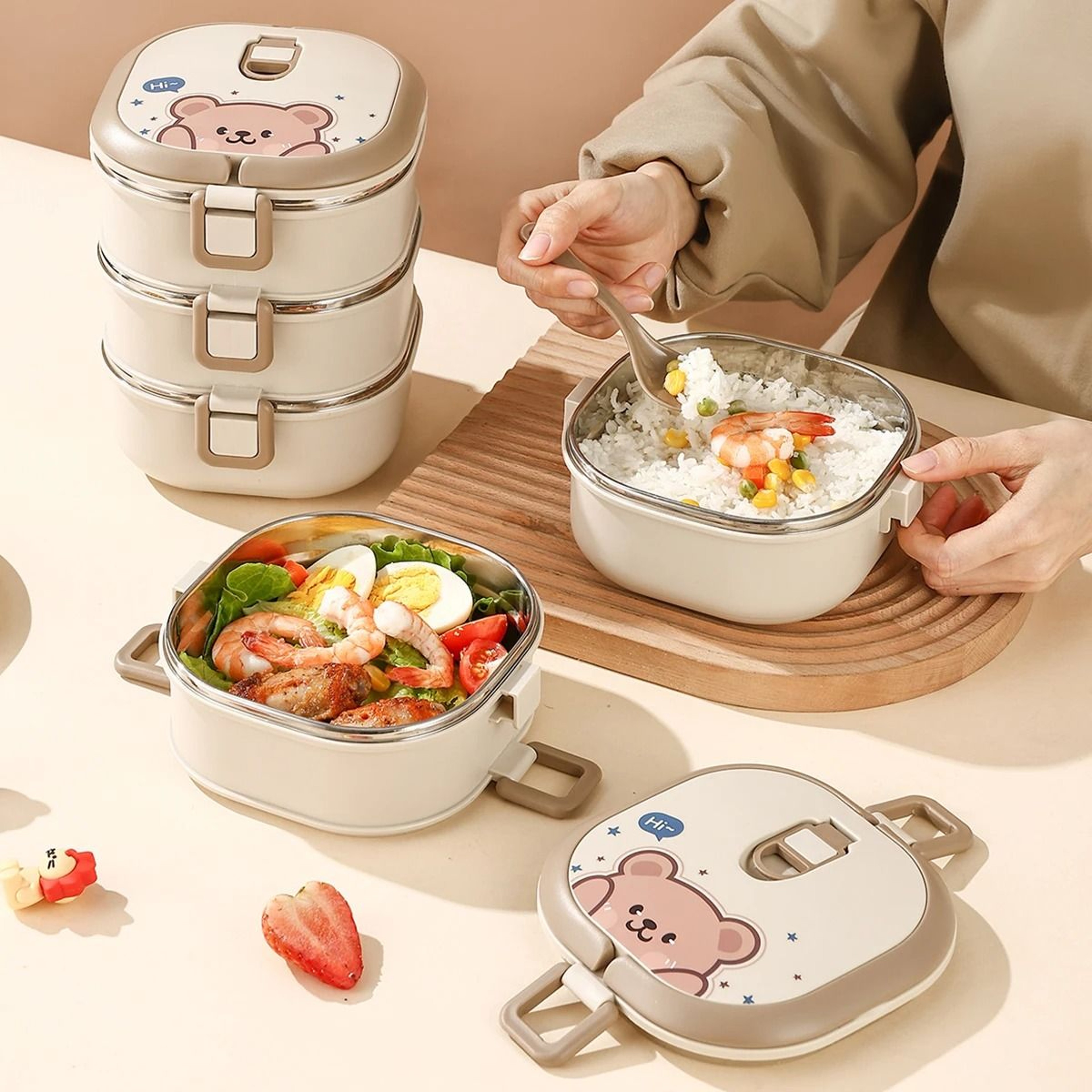 Stainless Steel Insulated Bento Lunch Box Microwave Safe Multi Layer Food Container 11