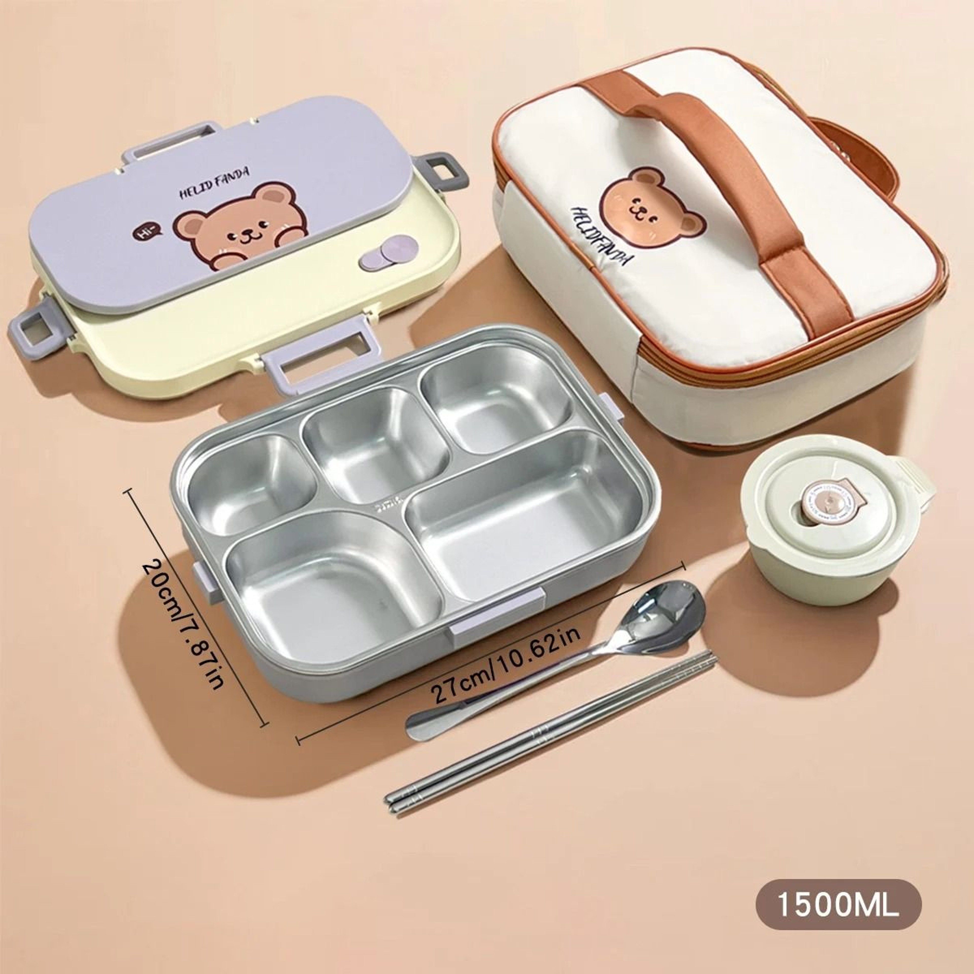 Stainless Steel Divided Lunch Container Large Capacity Bento Lunch Box Set 14