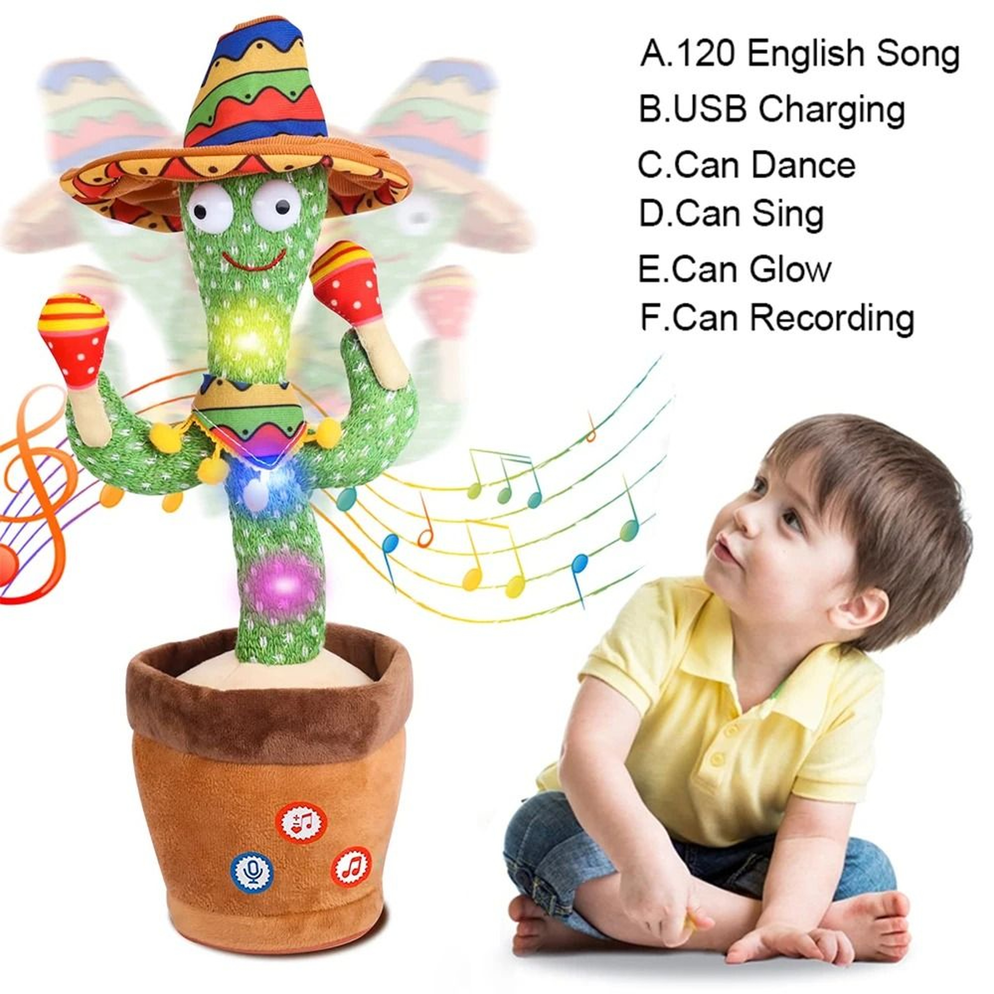 Talking Dancing Cactus Toy Interactive Repeating Voice Toy With Music For Kids 6