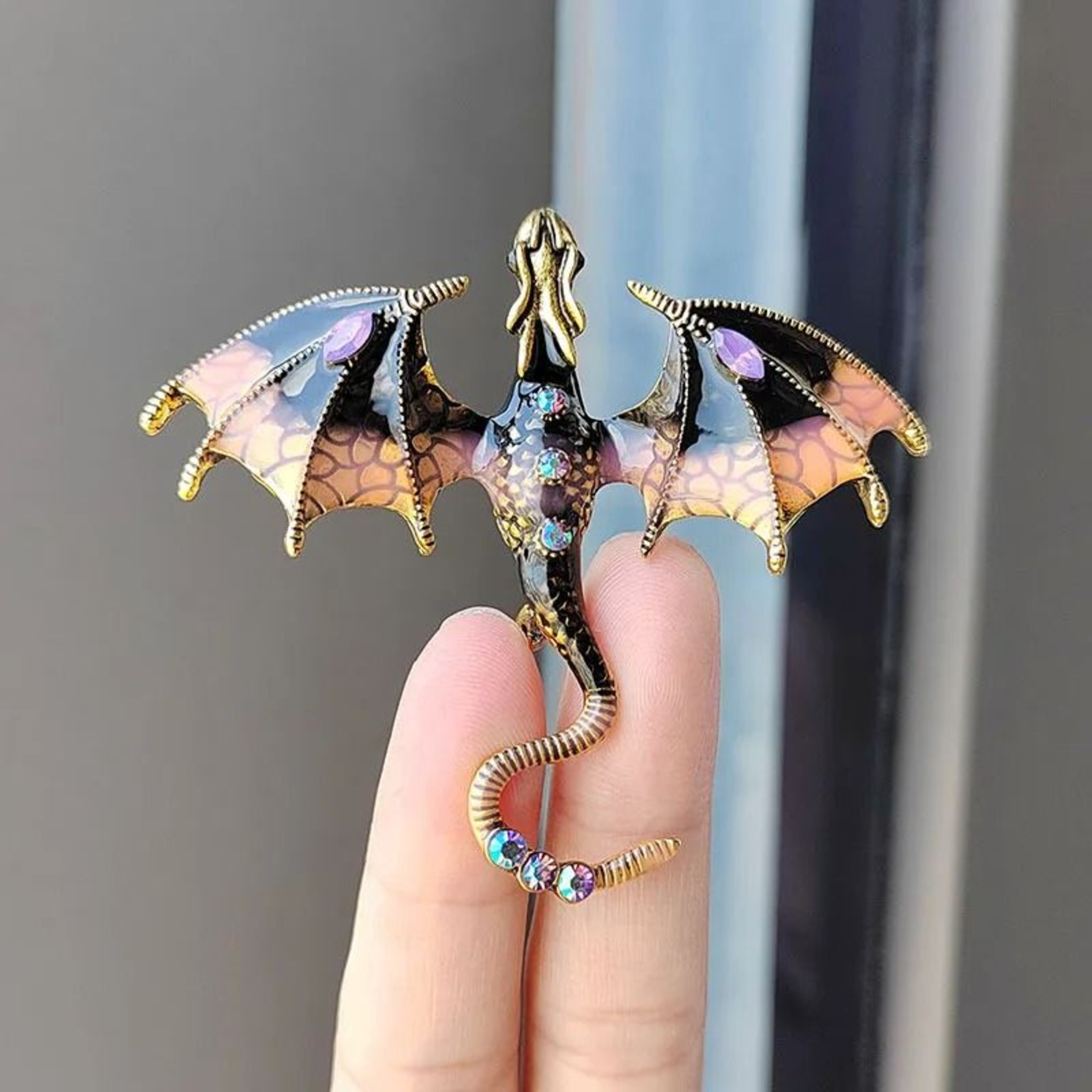 Enamel Dragon Brooch Rhinestone Animal Pin Statement Jewelry Accessory 6