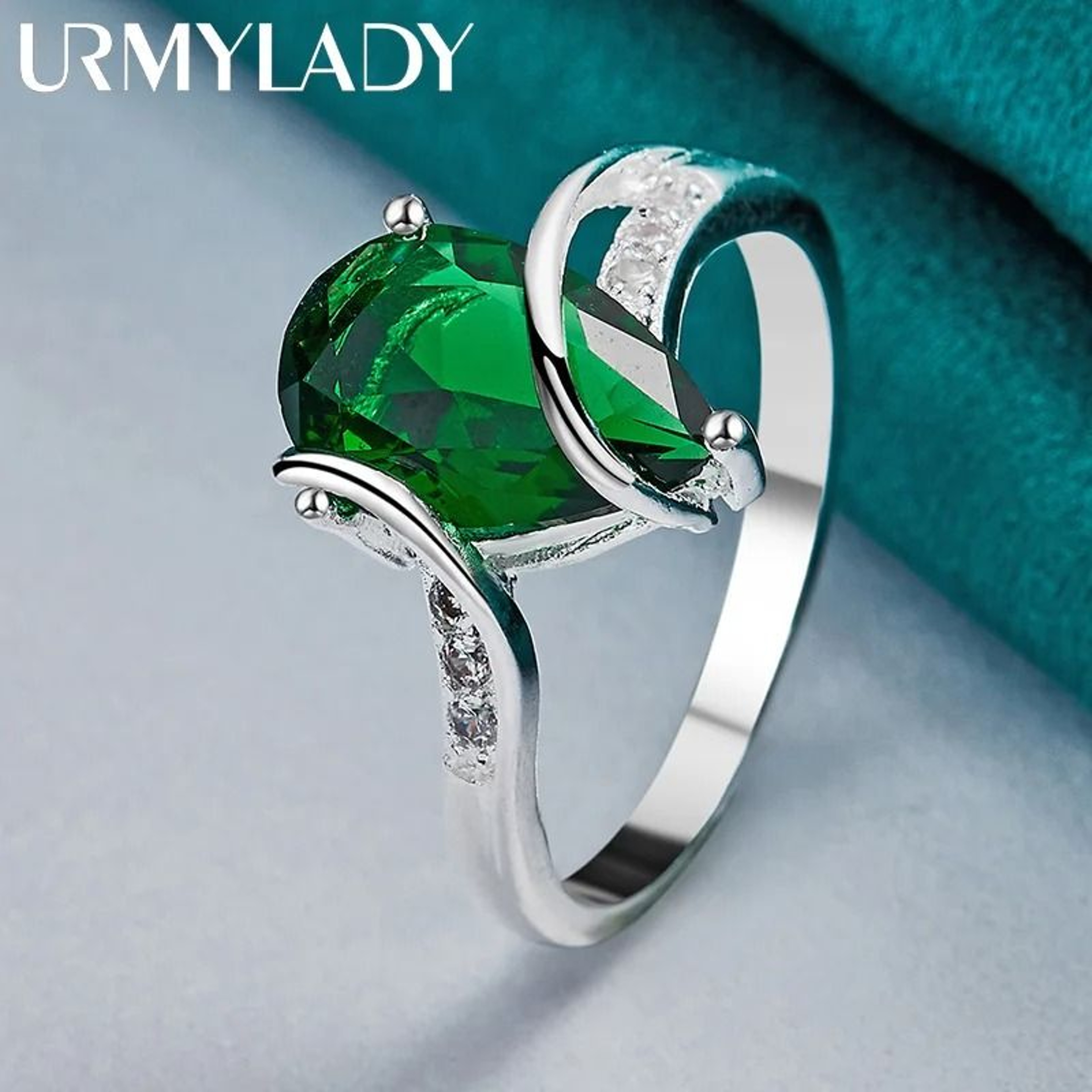 URMYLADY Sterling Silver Water Drop Turquoise Ring For Women 0