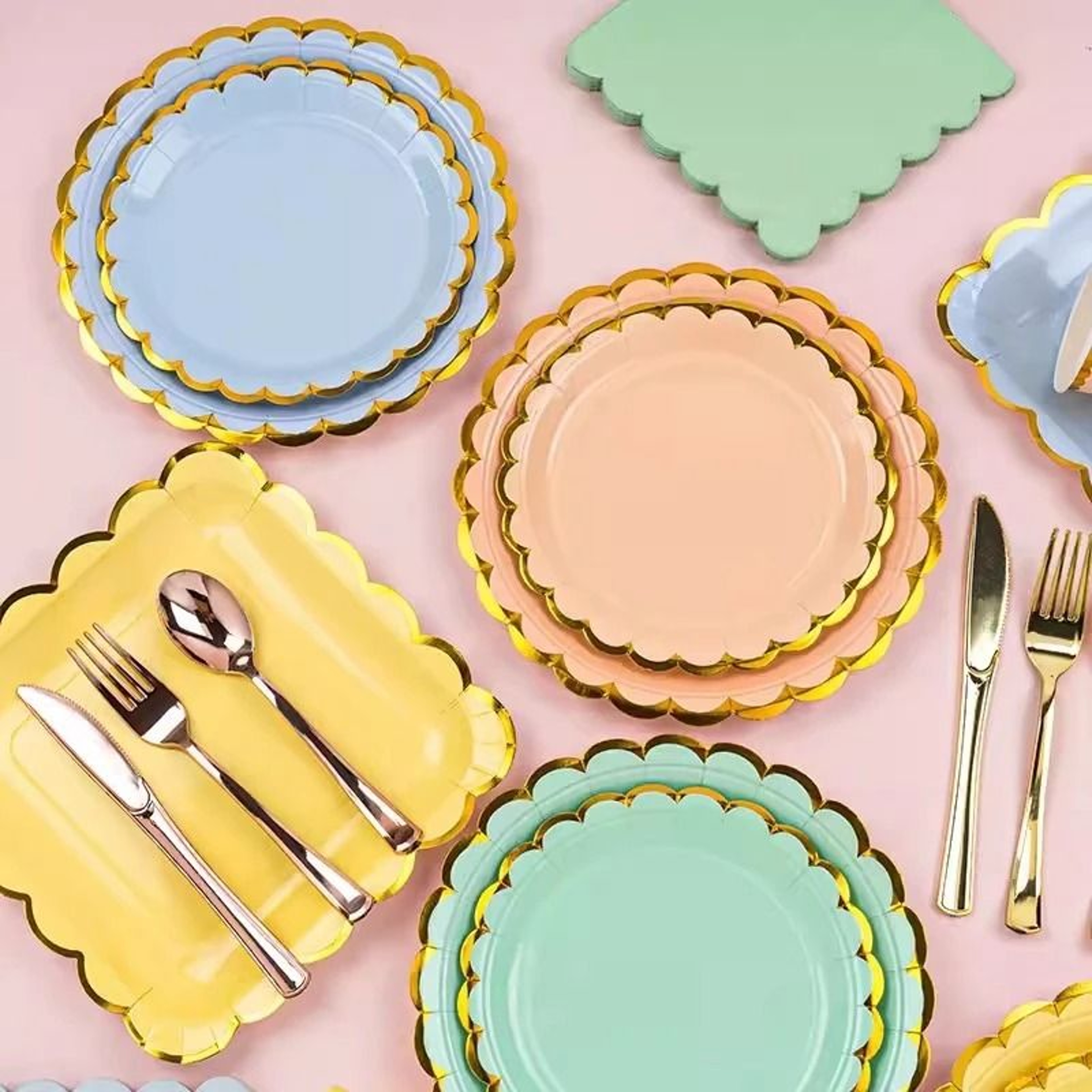 Solid Color Disposable Party Tableware Paper Plates And Cups Set 15