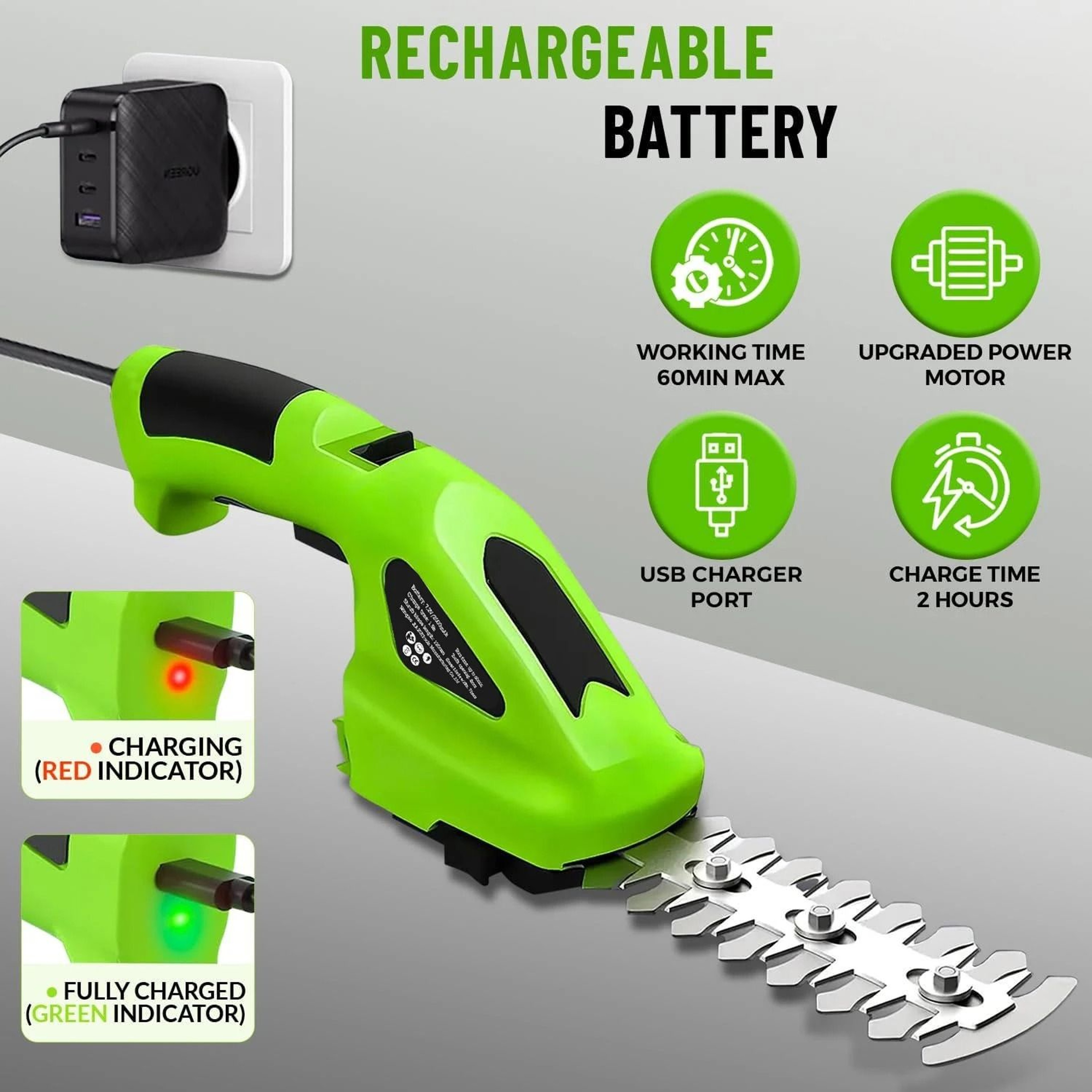 Cordless 2 In 1 Electric Hedge Trimmer And Grass Shear Rechargeable Garden Tool 4