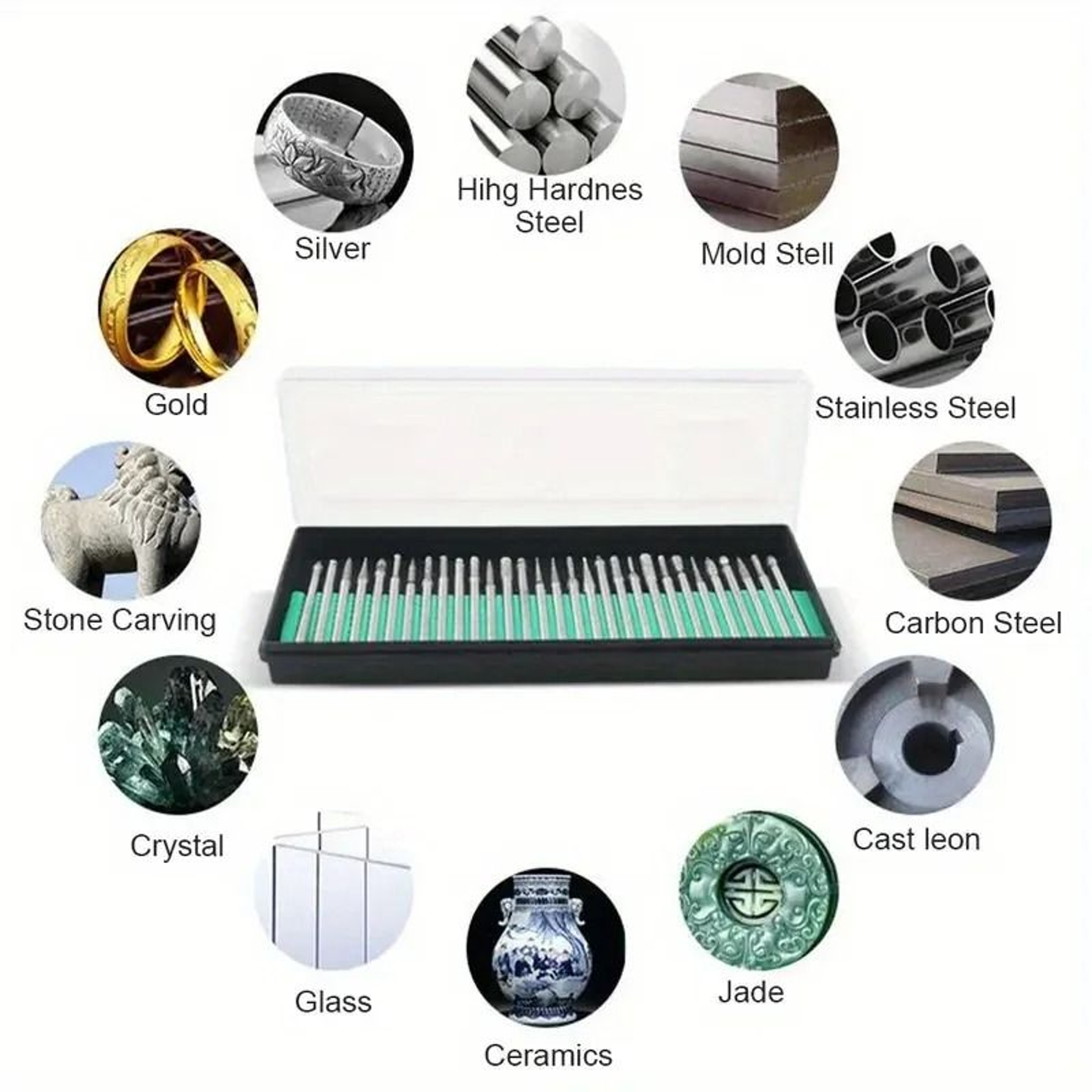 30 Piece Diamond Burr Drill Bit Set For Rotary Tools Metal And Wood Carving 5
