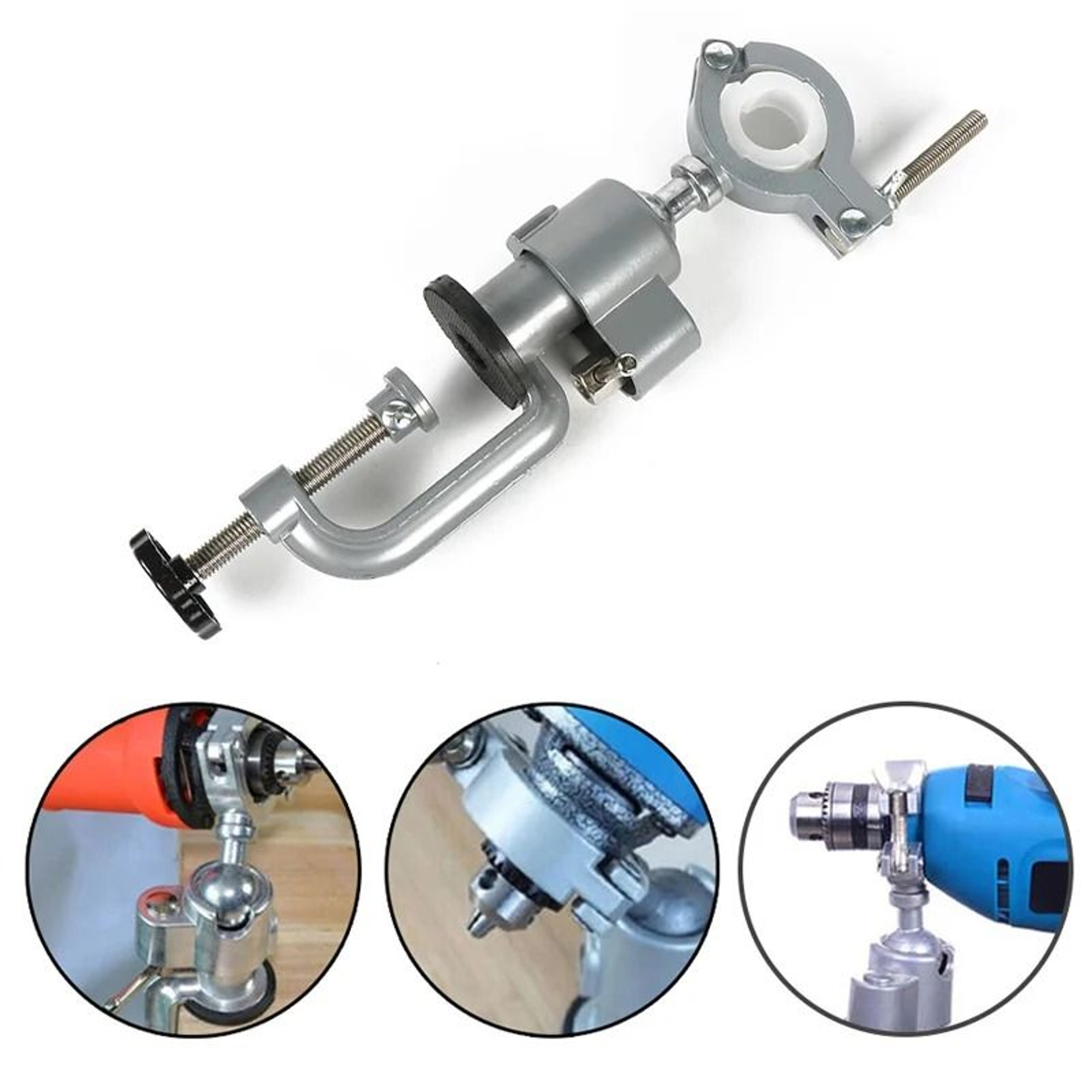 360 Degree Swivel Table Vise Drill Stand Holder Aluminum Alloy Tool Bracket 4