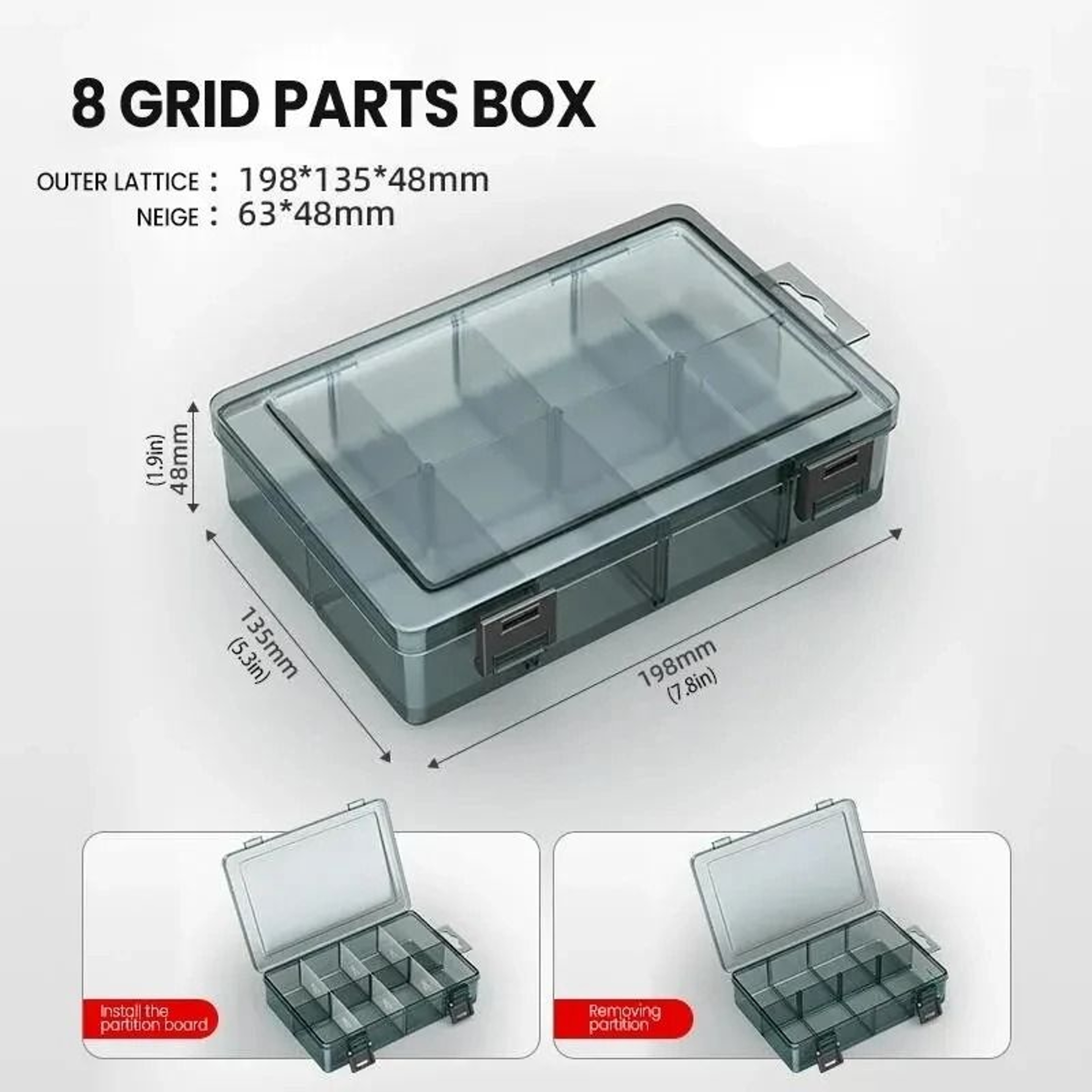 AIRAJ Plastic Tool Parts Organizer Box With Adjustable Grid For Screws Drill Bits And Components 10