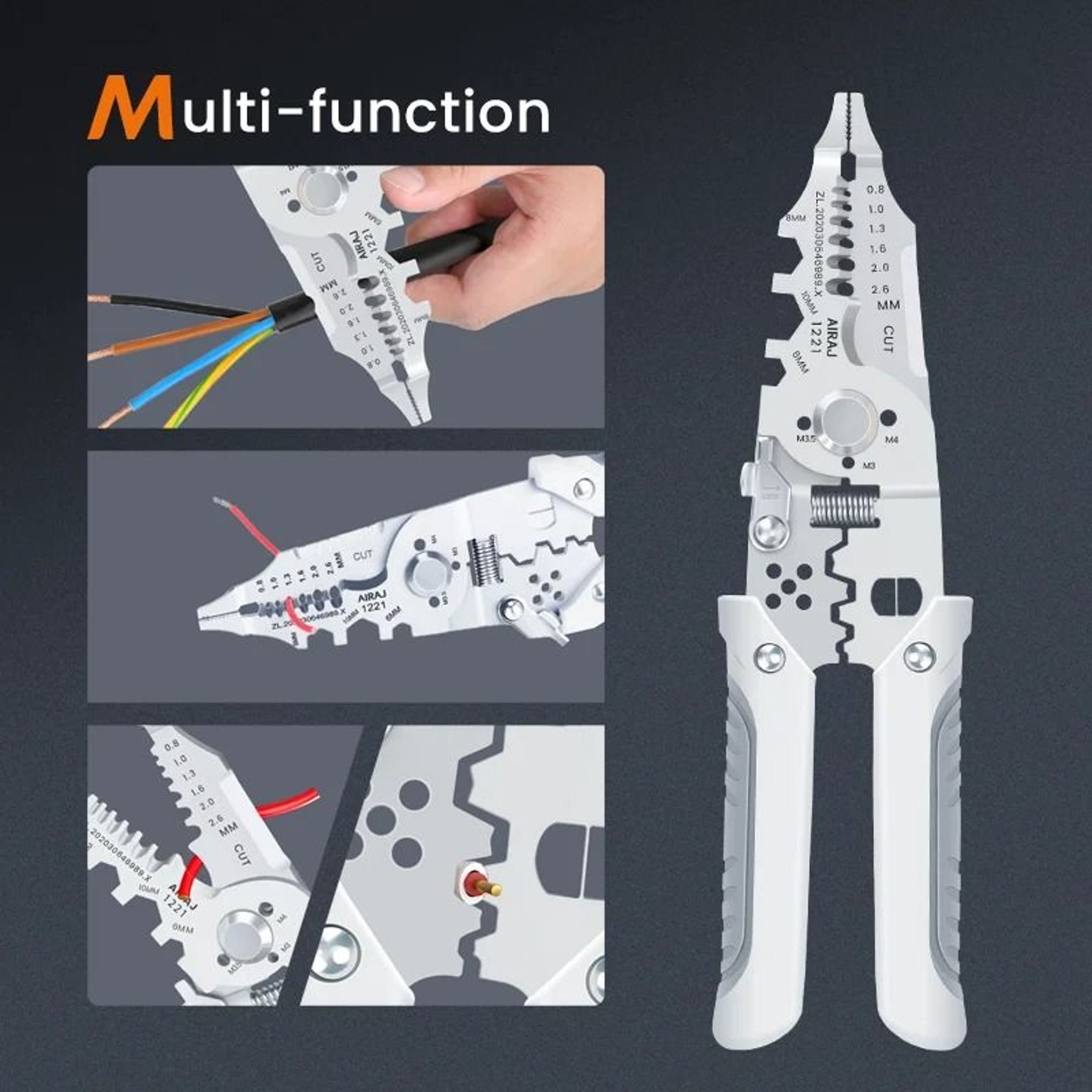 AIRAJ 7 Inch Multifunctional Wire Stripper Pliers Crimping And Cutting Electrician Tool 3