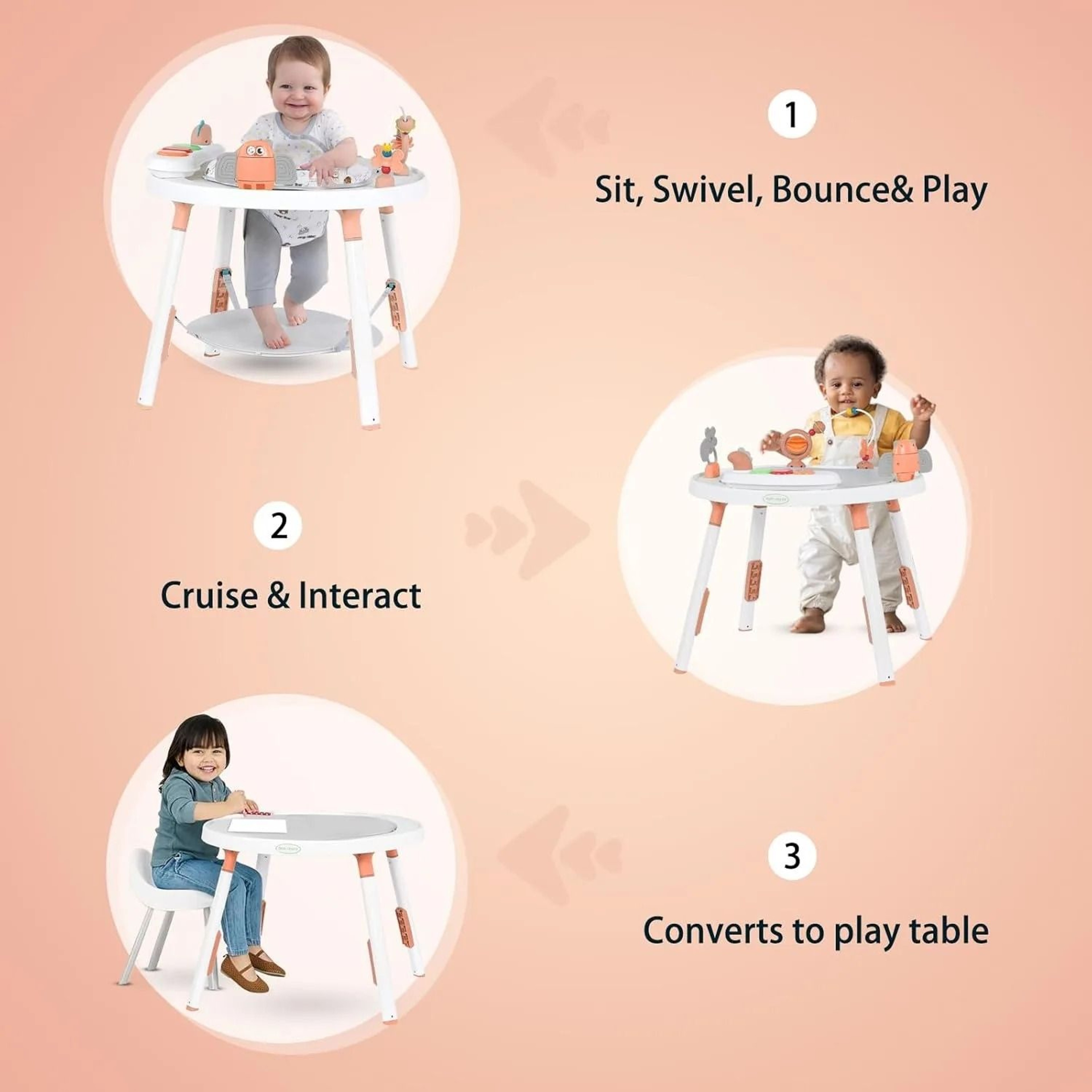 3 In 1 Baby Activity Center With 360 Degree Rotating Seat And Detachable Toys 5