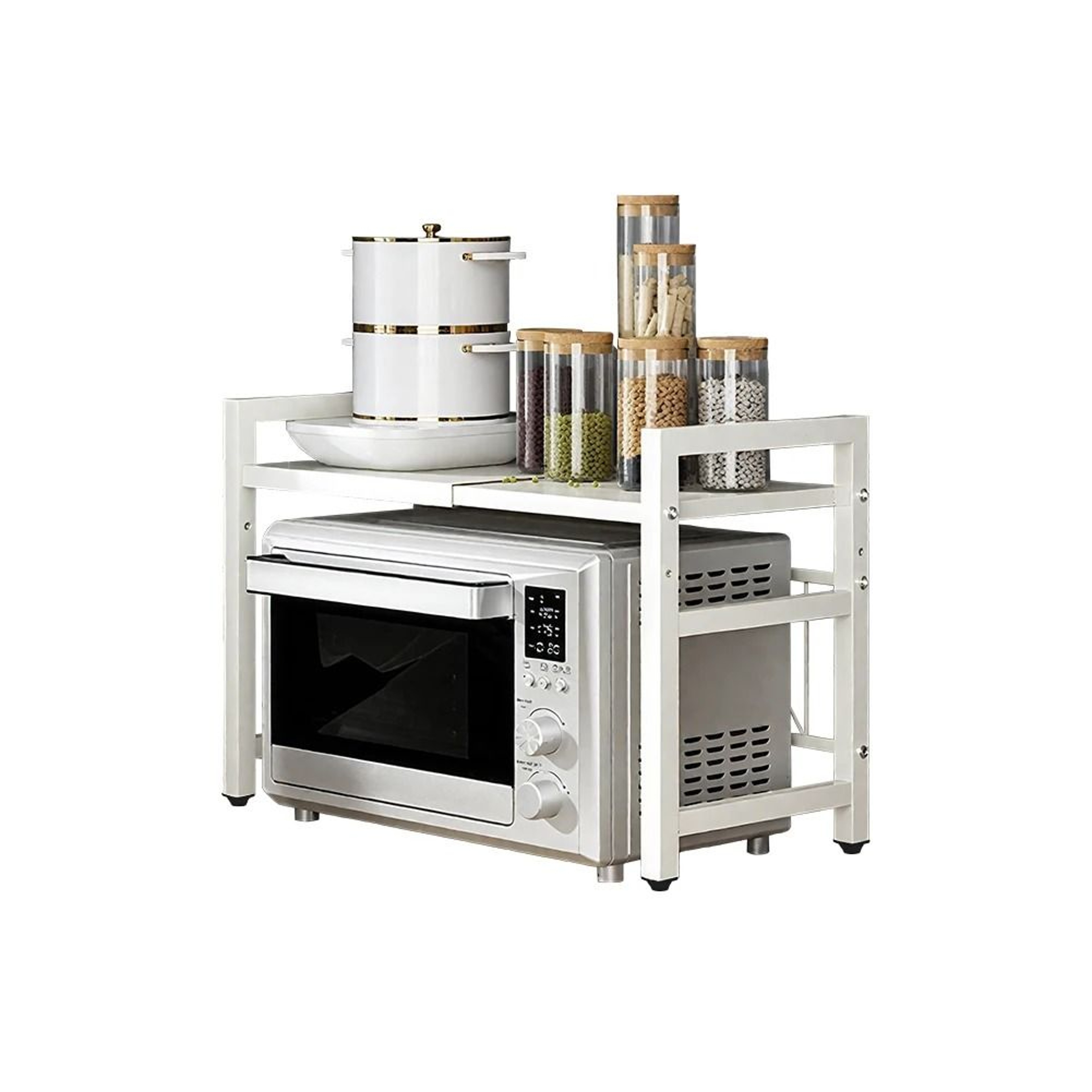 Expandable Microwave Shelf Kitchen Storage Rack Countertop Organizer For Condiments And Tableware 1