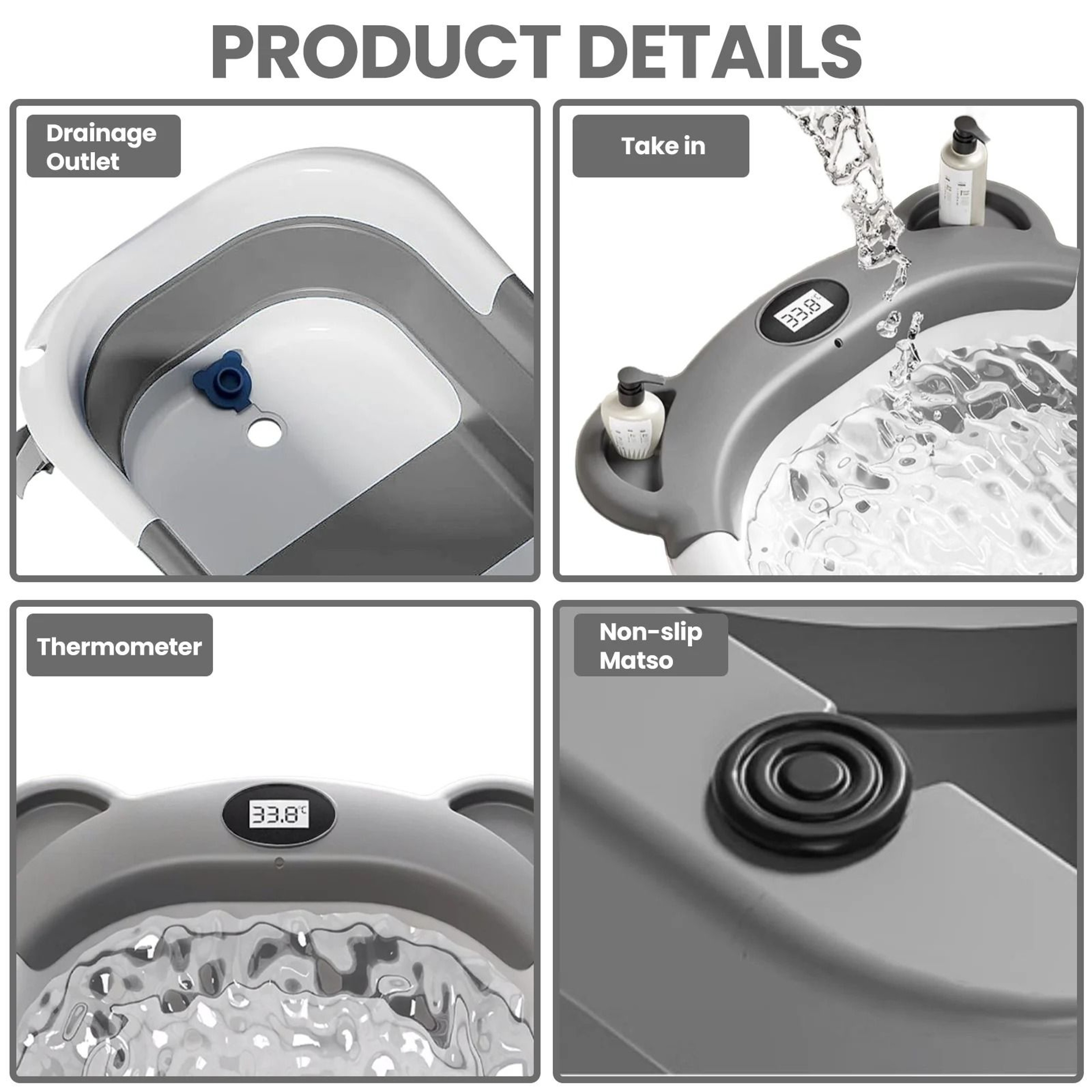 Portable Collapsible Baby Bathtub With Thermometer And Soft Floating Cushion For Newborns And Toddl 2
