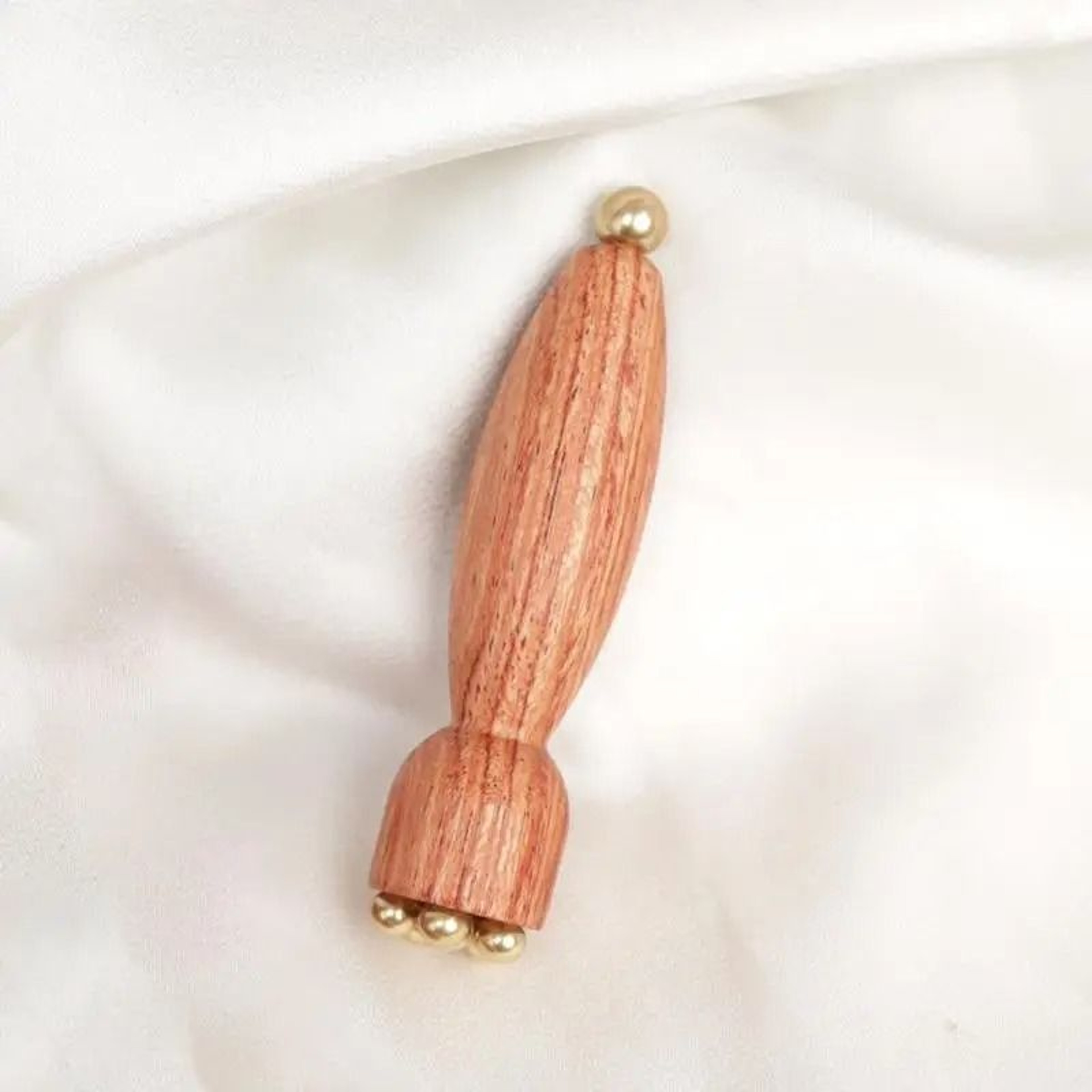 Lotus Seedpod Brass Gua Sha Facial Tool Rosewood Eye Massage Wand 5