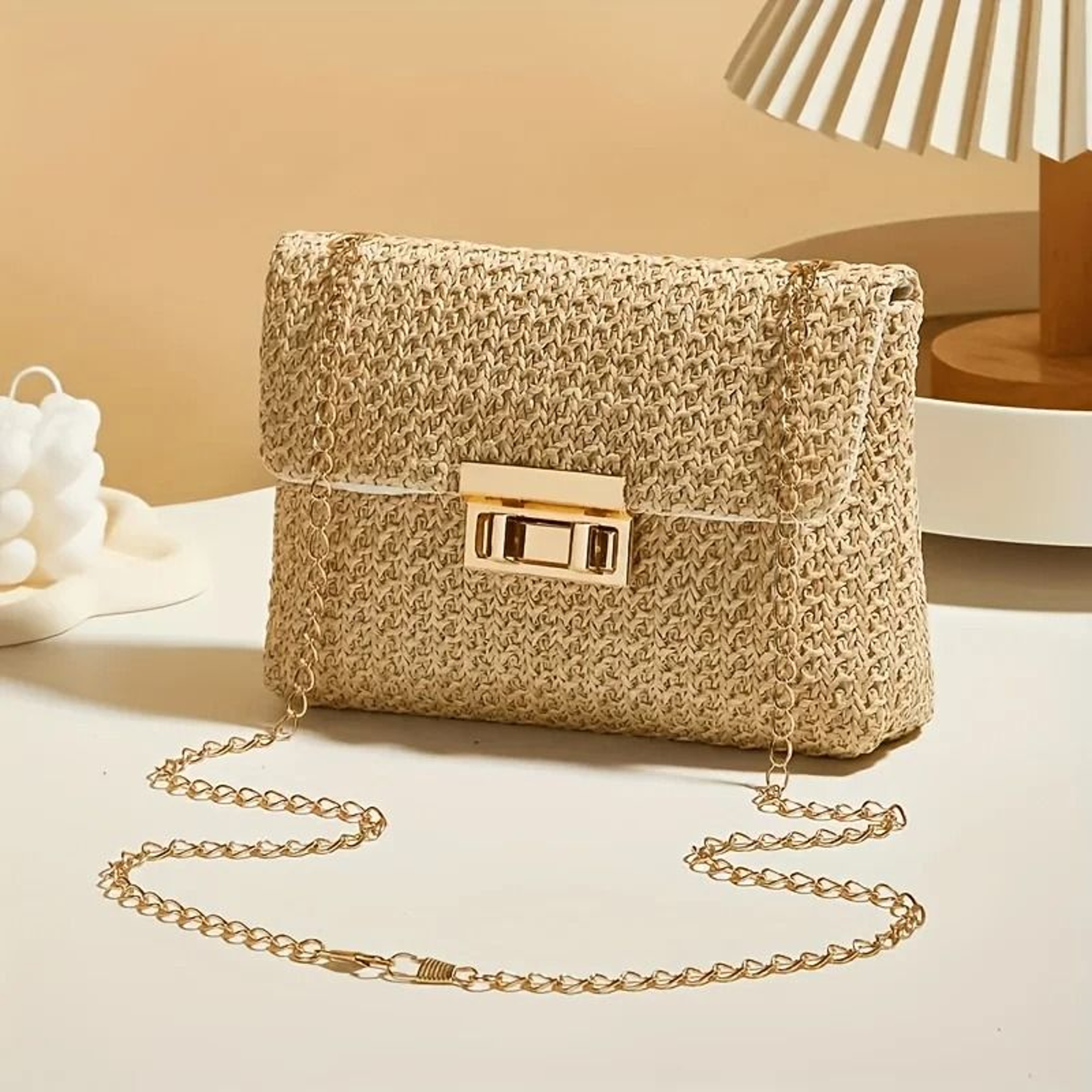 Elegant Woven Straw Shoulder Bag Womens Crossbody Handbag 6