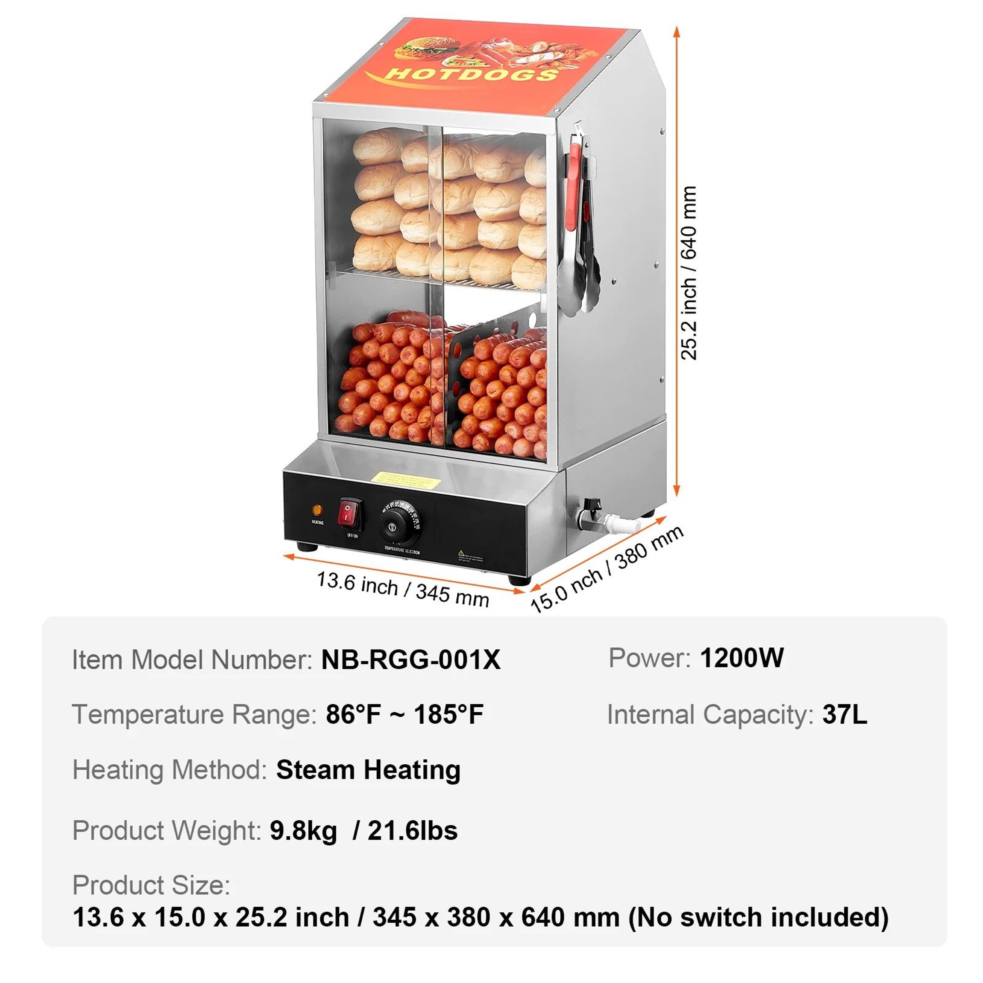 SucceBuy 36L Commercial Hot Dog Steamer With Temperature Control And Electric Bun Warmer 2