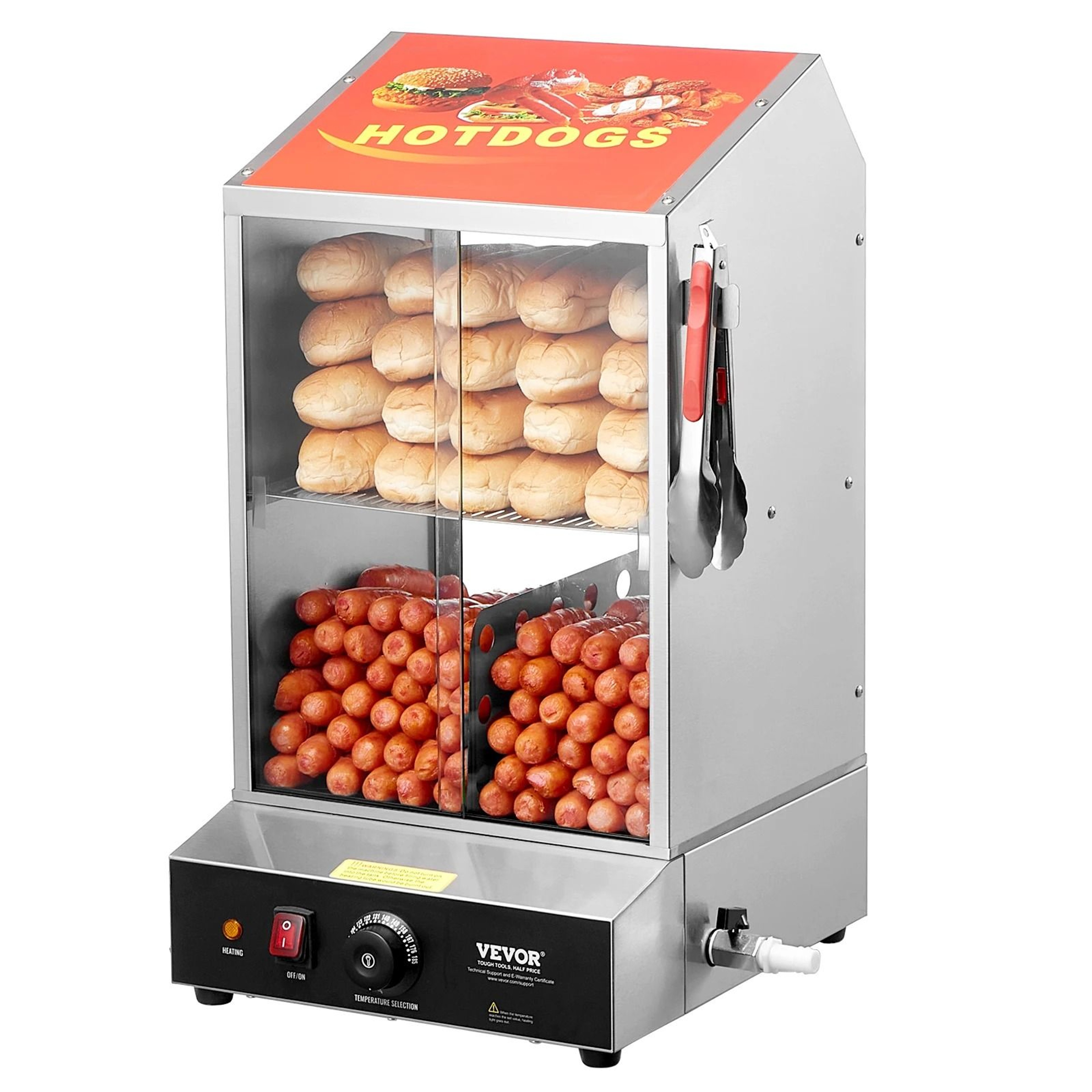 SucceBuy 36L Commercial Hot Dog Steamer With Temperature Control And Electric Bun Warmer 0