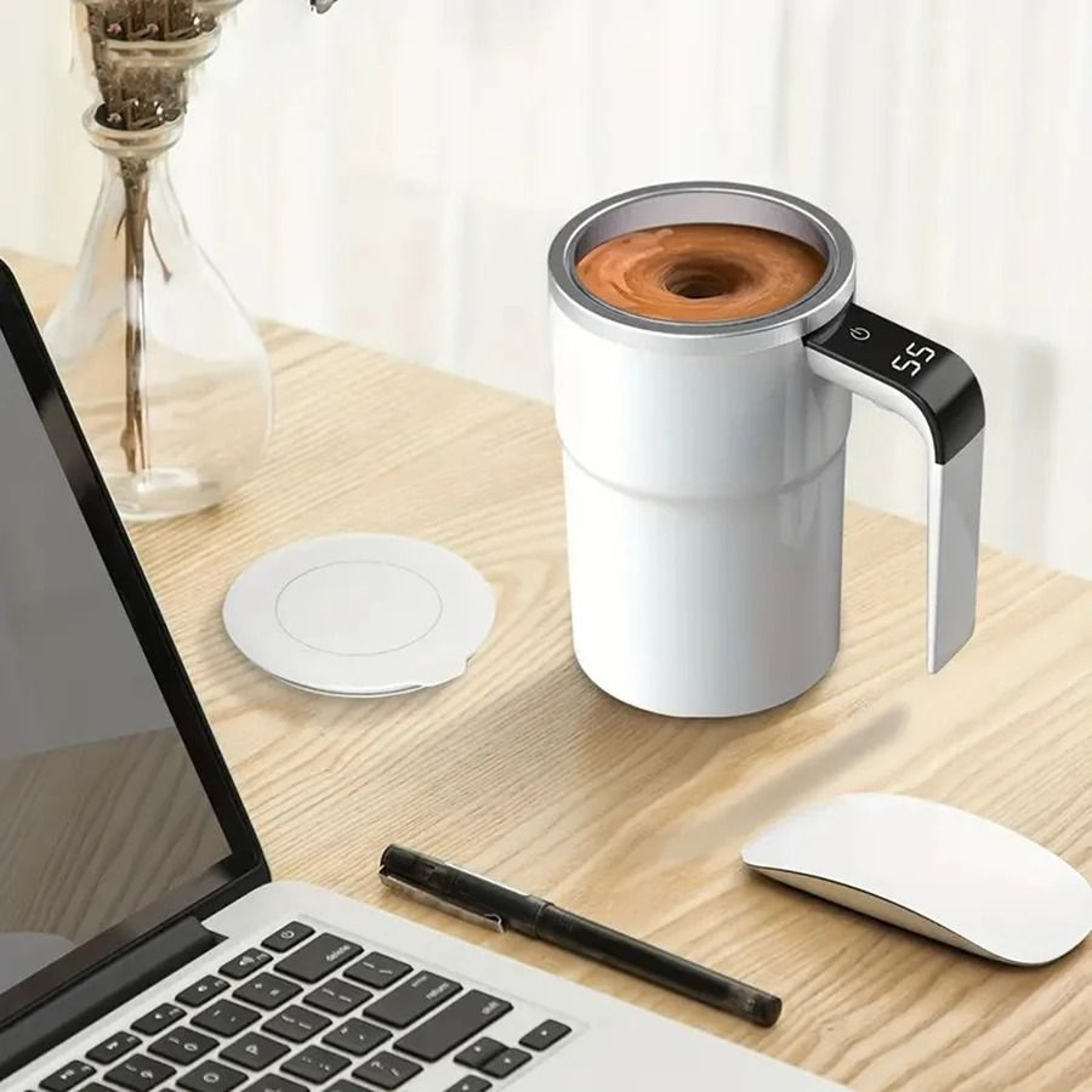 Digital Temperature Self Stirring Coffee Mug Automatic Magnetic Mixing Cup 3