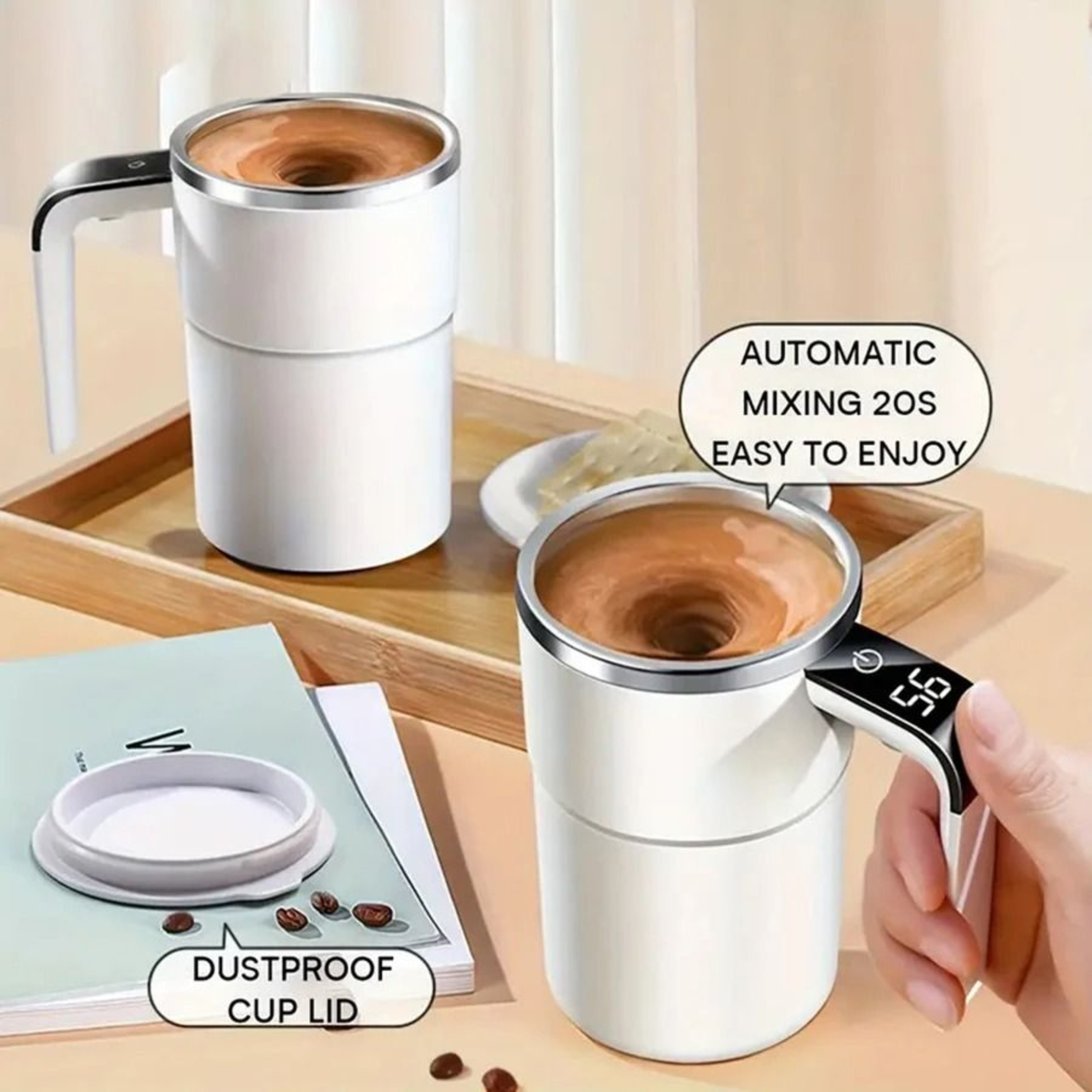 Digital Temperature Self Stirring Coffee Mug Automatic Magnetic Mixing Cup 8