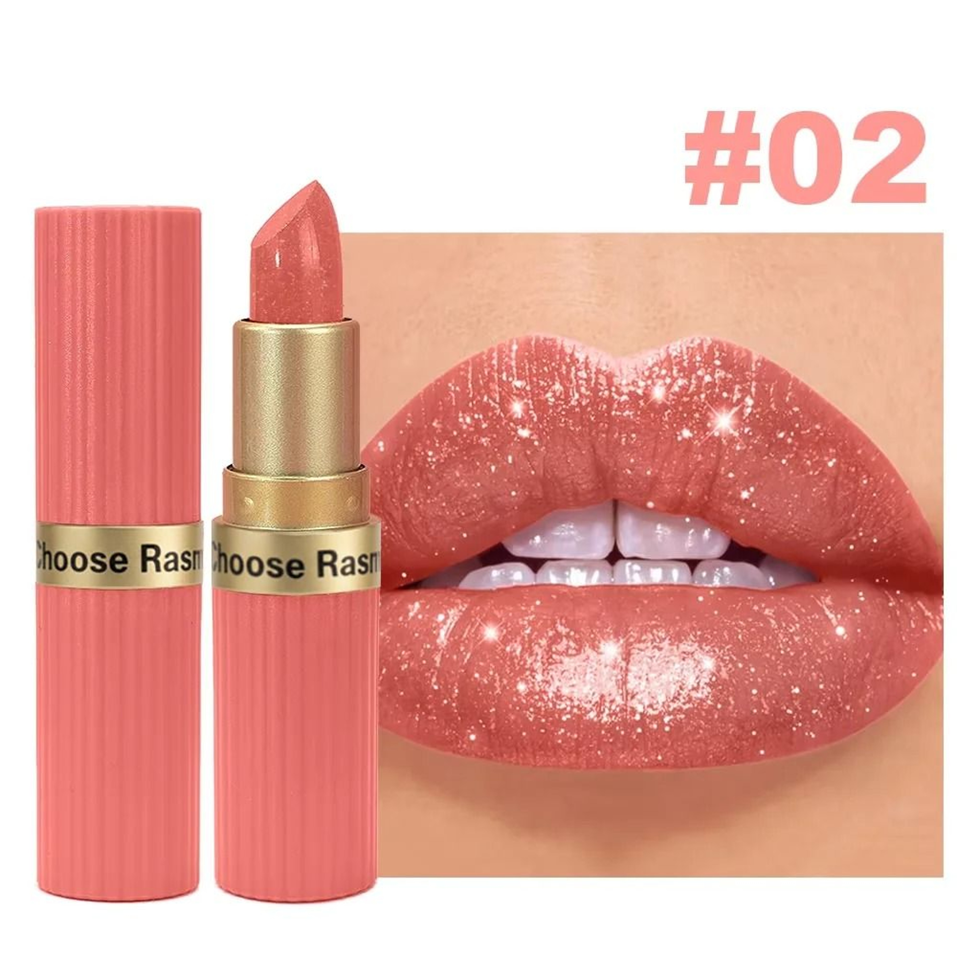 GlamAura Pearlescent Pink Metallic Glitter Lipstick Waterproof Matte Shimmer 2