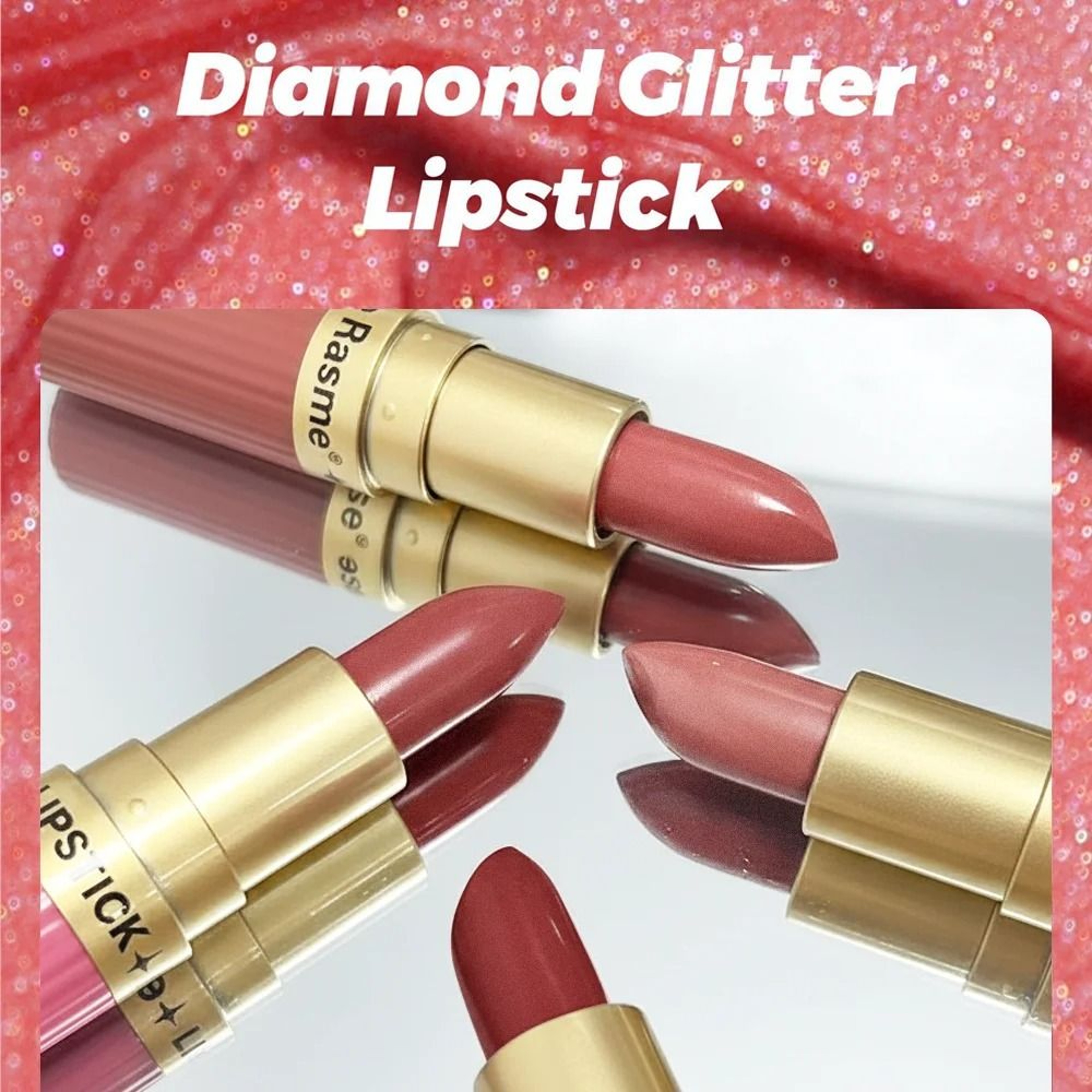 GlamAura Pearlescent Pink Metallic Glitter Lipstick Waterproof Matte Shimmer 8