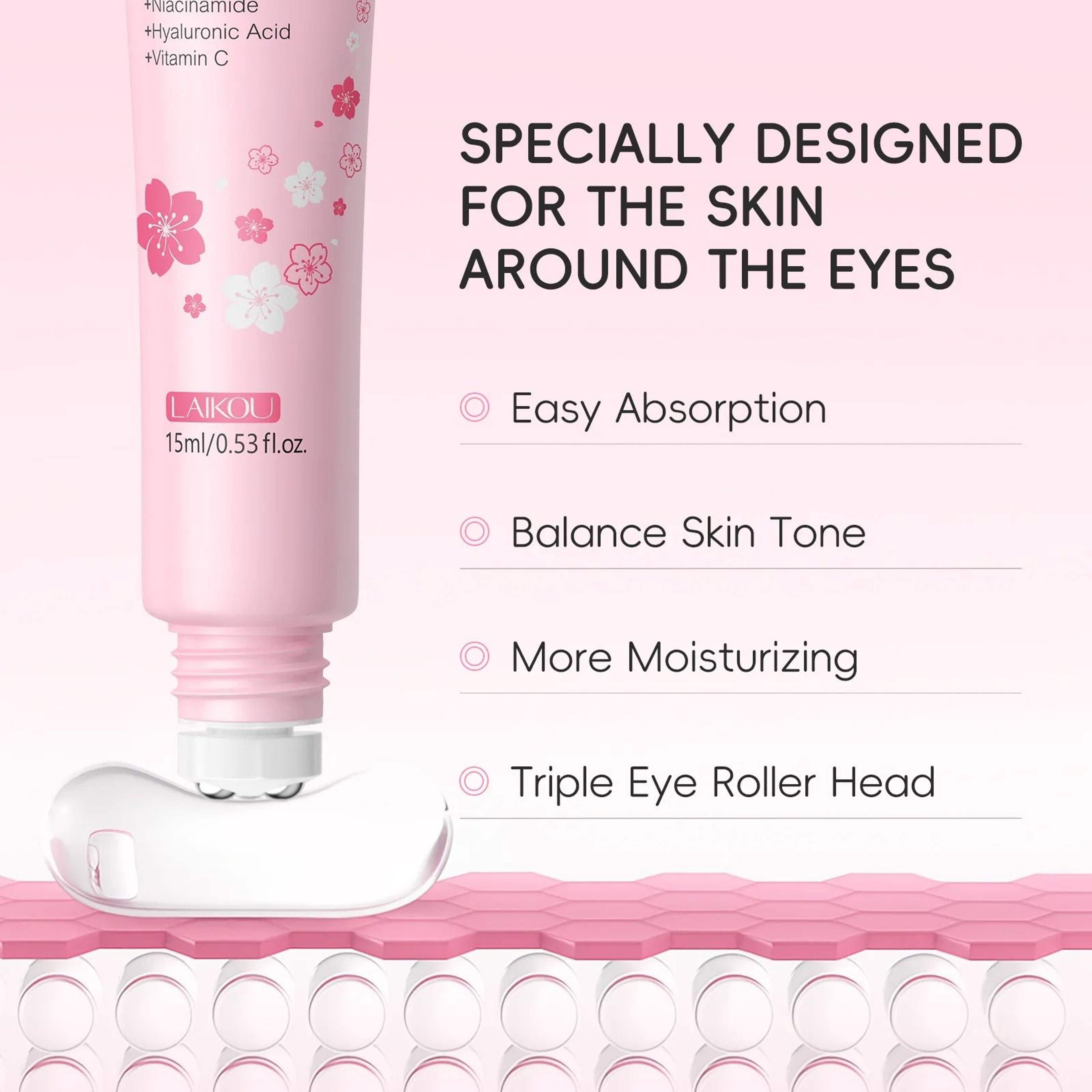 LAIKOU Sakura Hyaluronic Acid Eye Serum Roller For Dark Circles And Puffiness 4