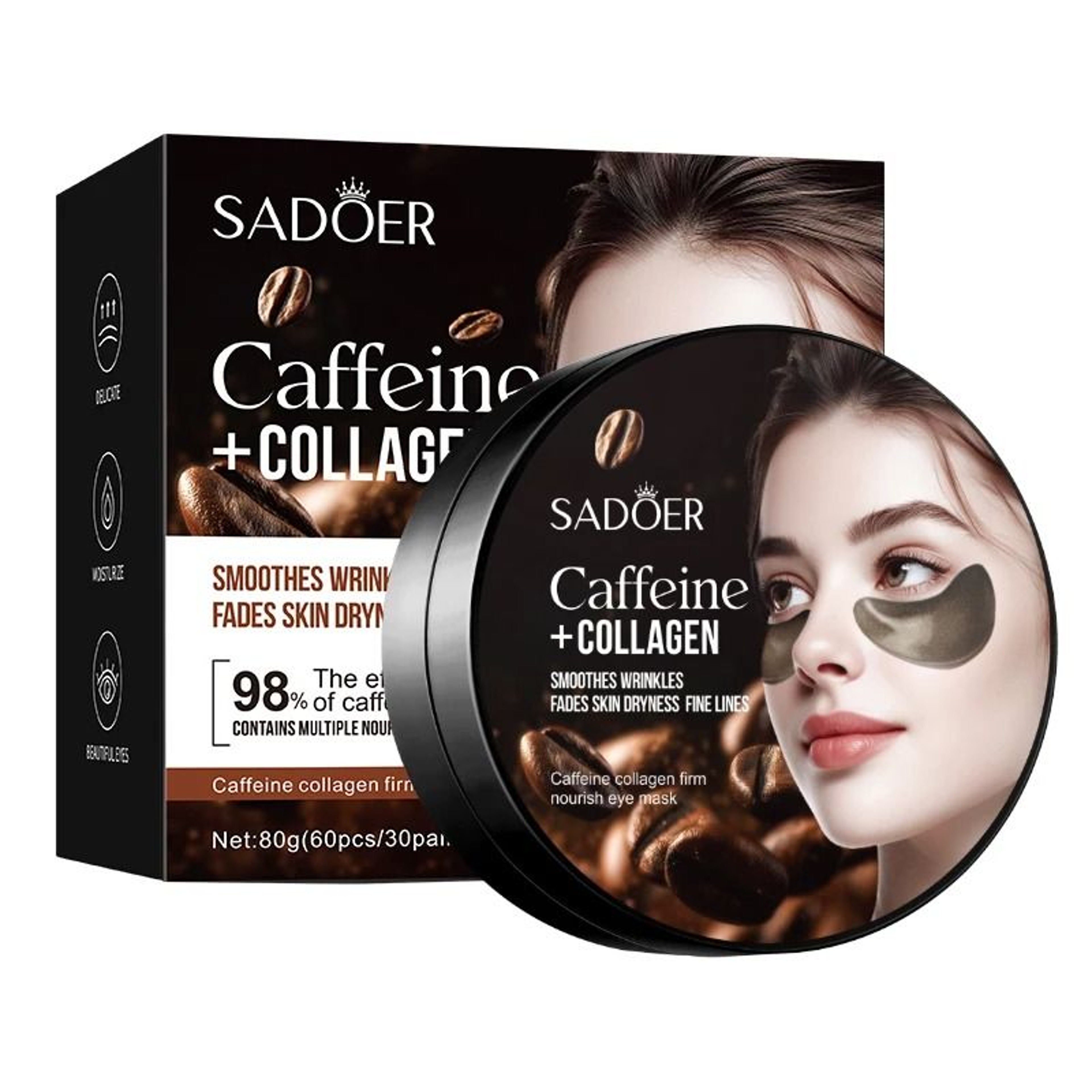 SADOER Caffeine Collagen Eye Mask 60pcs For Dark Circles And Wrinkle Care 2