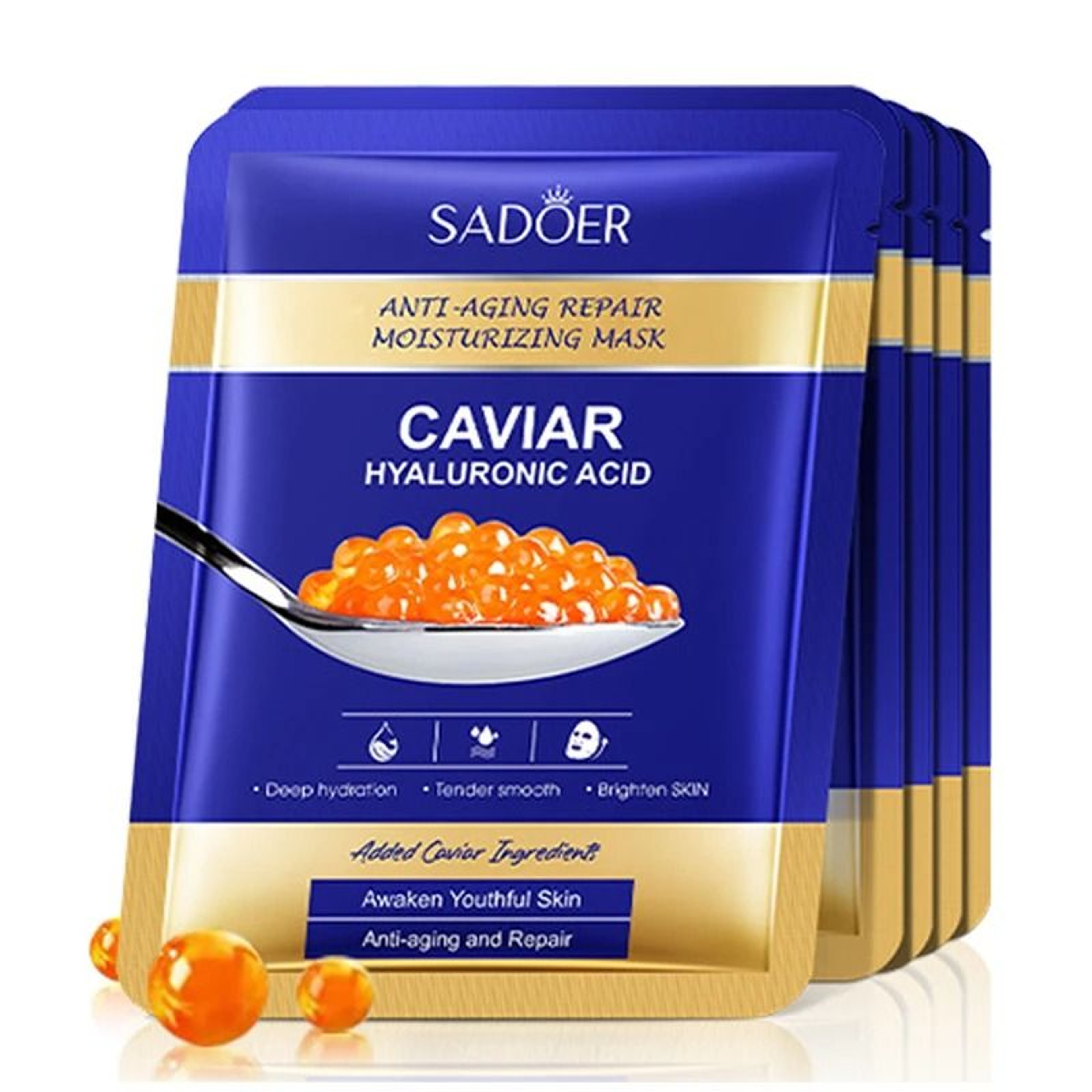 SADOER Caviar Hyaluronic Acid Hydrating And Brightening Face Mask Set 0