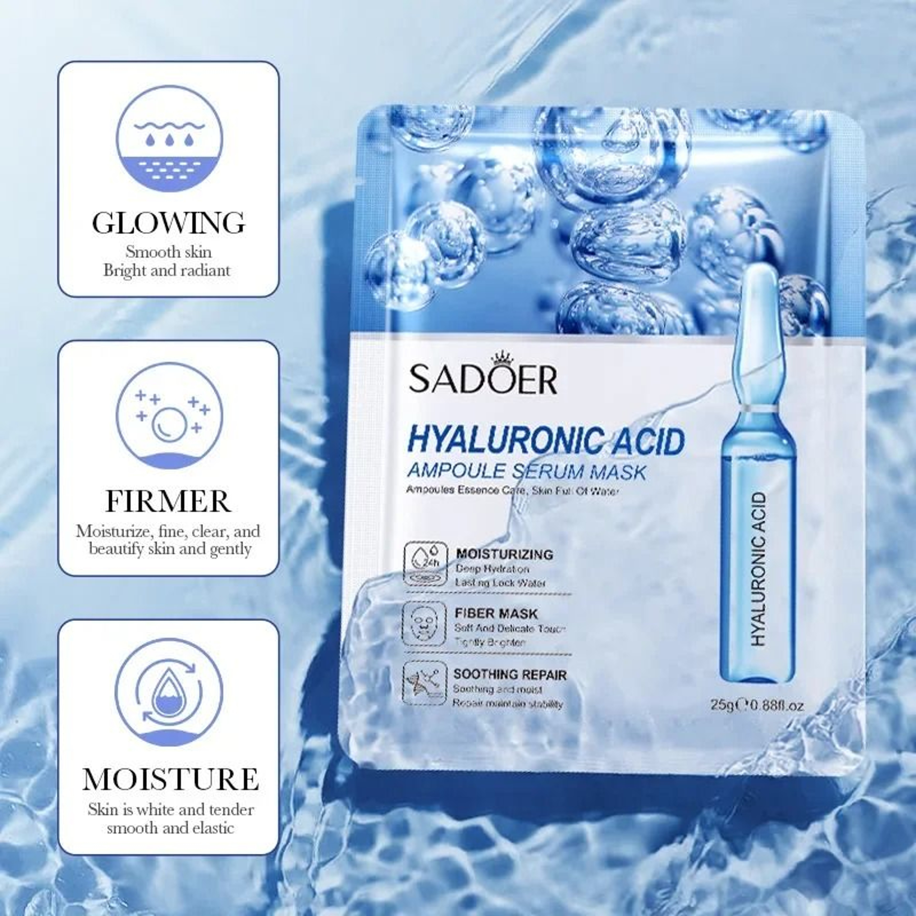 SADOER Hyaluronic Acid Firming And Hydrating Facial Mask 10pcs 2