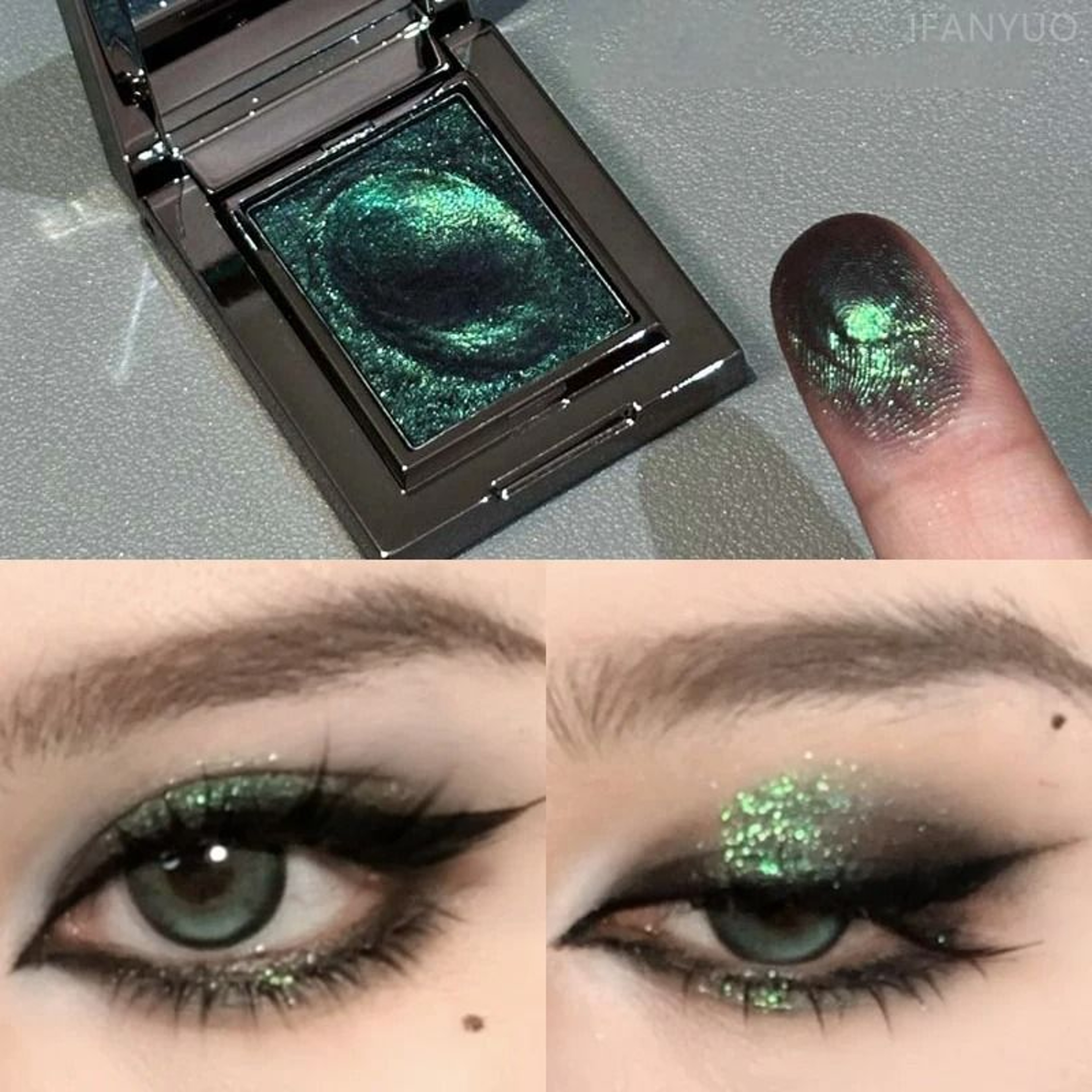 Chameleon Dark Green Eyeshadow Palette Sparkling Pearlescent Finish 16
