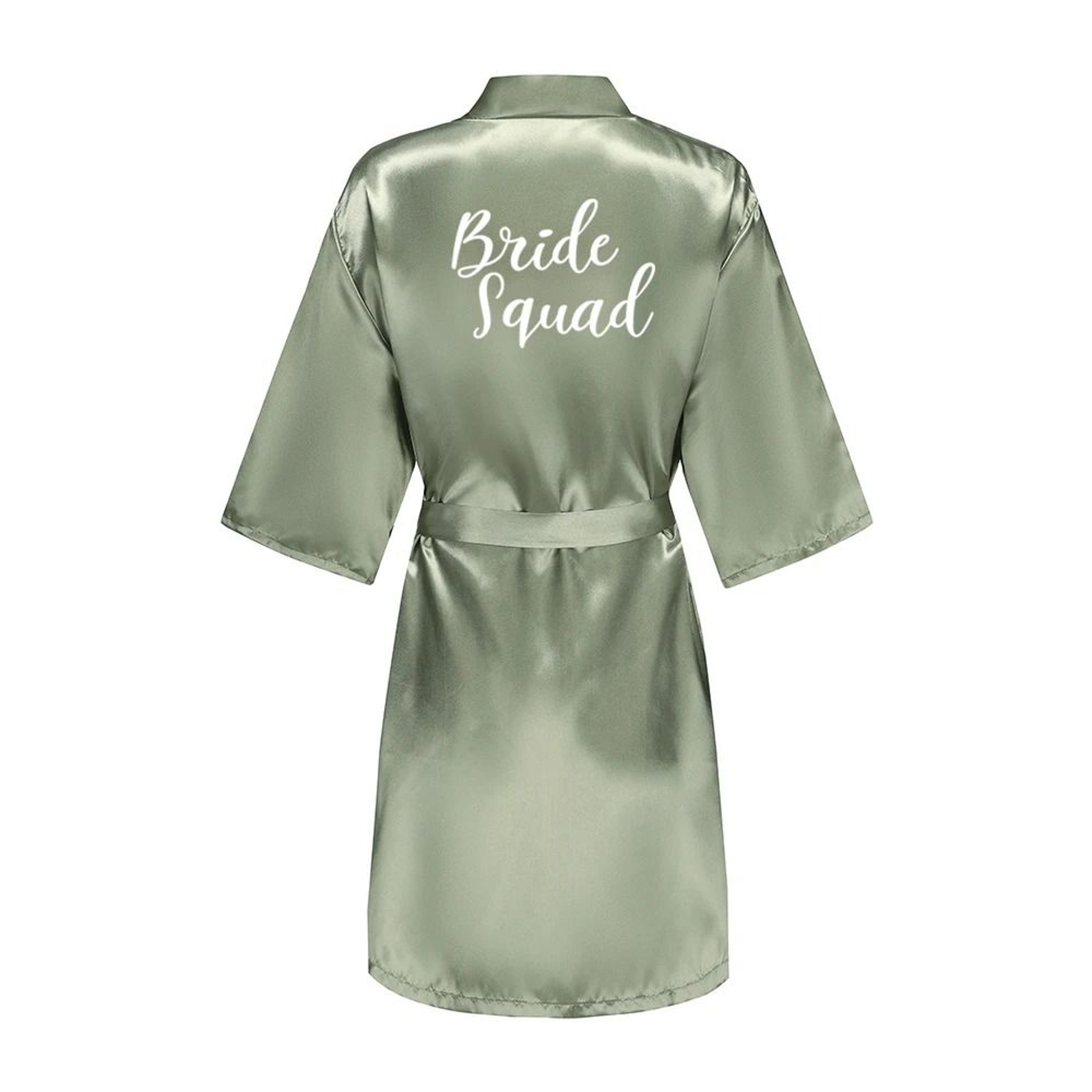 Grass Green Satin Bride And Bridesmaid Short Robe For Wedding Party 7