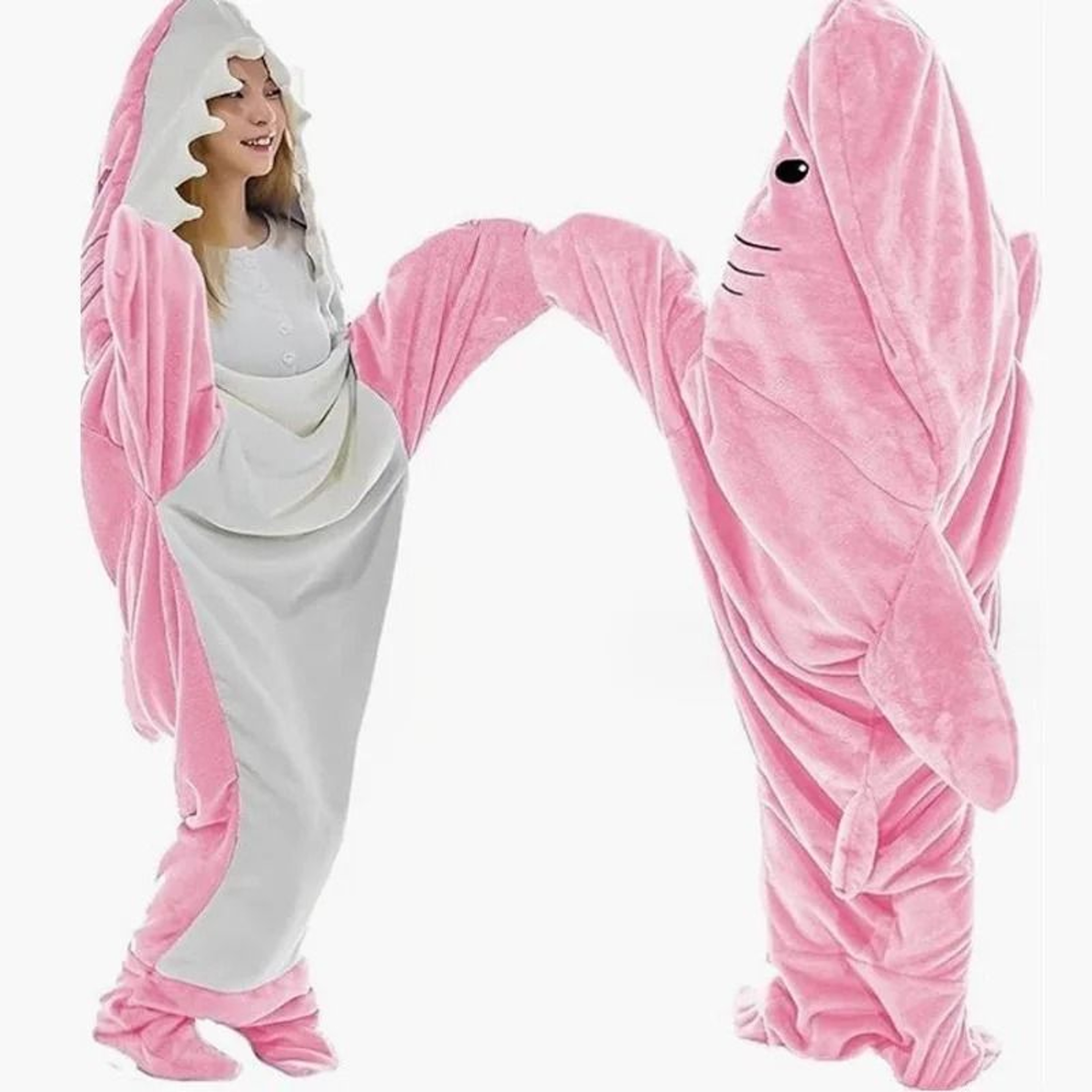 Cozy Shark Sleeping Bag Flannel Pajama Onesie For Kids And Adults 4